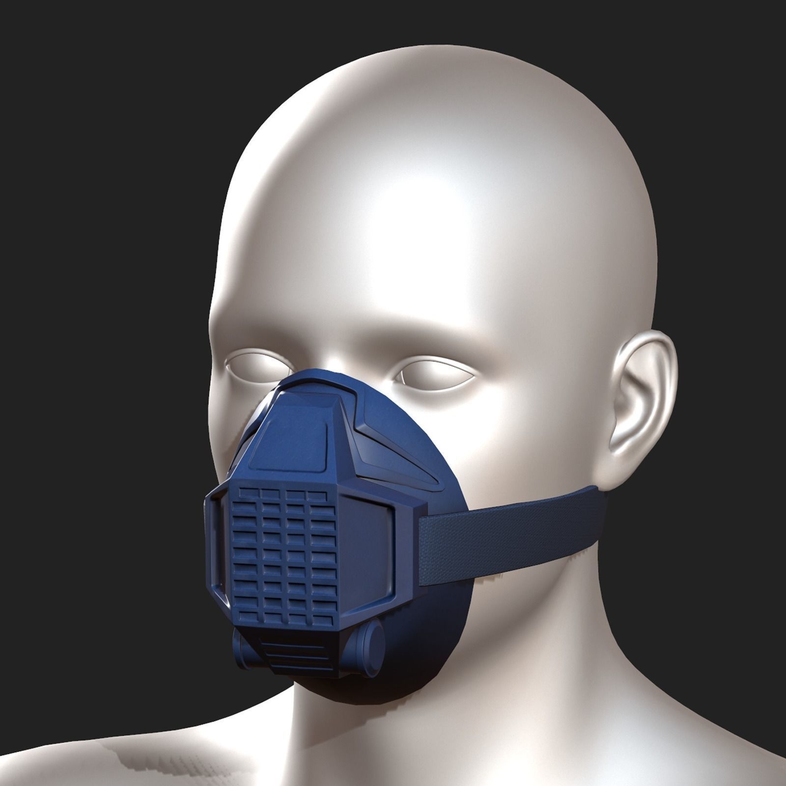 Gas mask respirator blue plastic  Low-poly 3D model_8