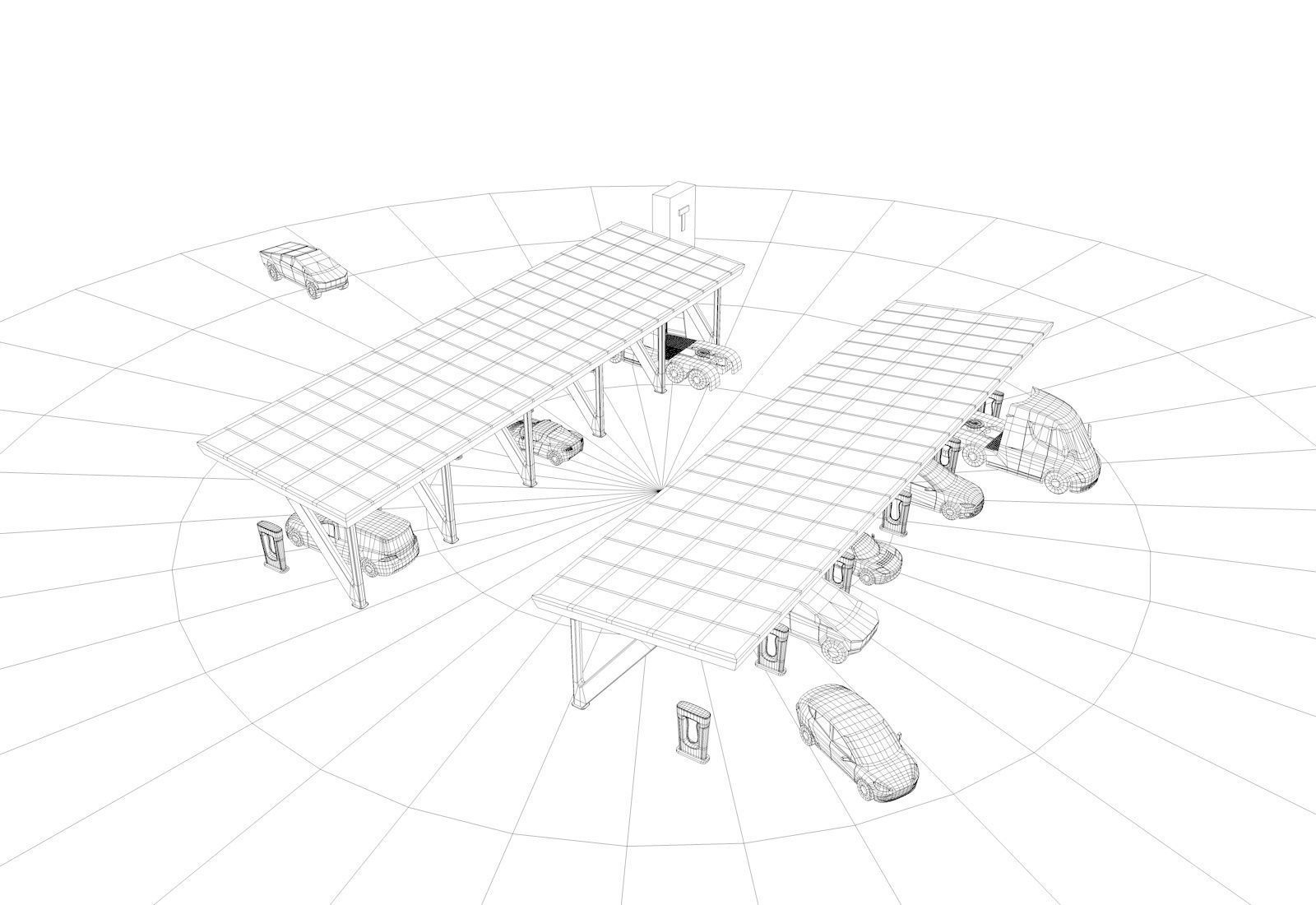 Cartoon Low Poly Tesla Charger Station Cars Pack Low-poly 3D model_8