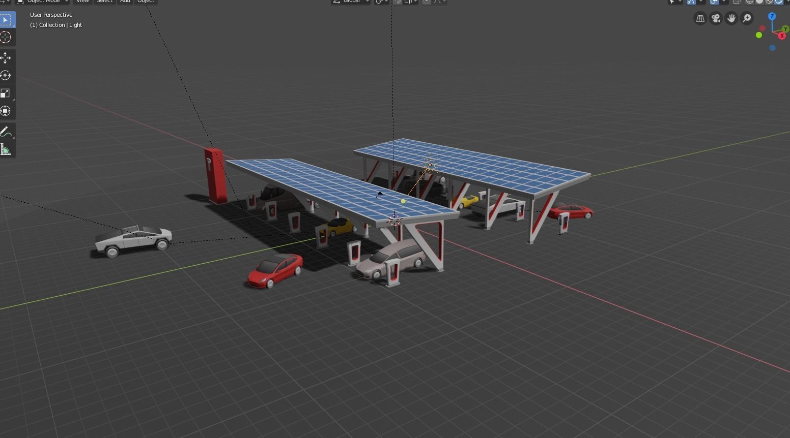 Cartoon Low Poly Tesla Charger Station Cars Pack Low-poly 3D model_14