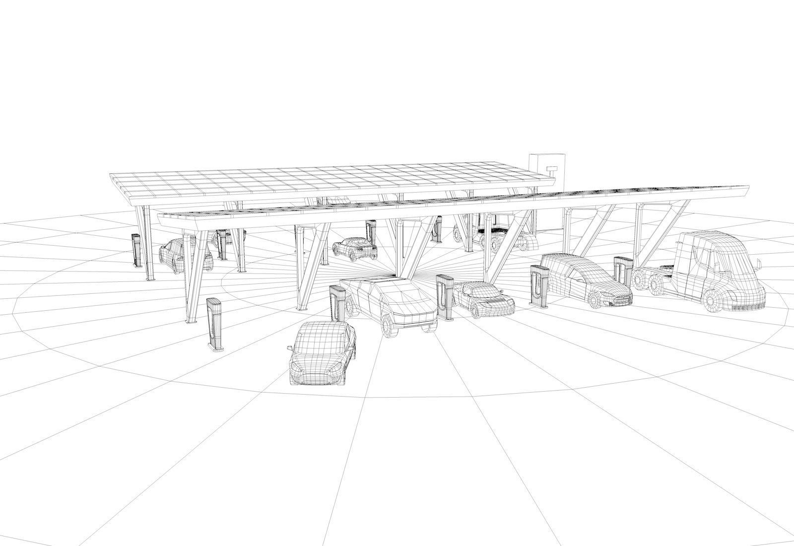 Cartoon Low Poly Tesla Charger Station Cars Pack Low-poly 3D model_12