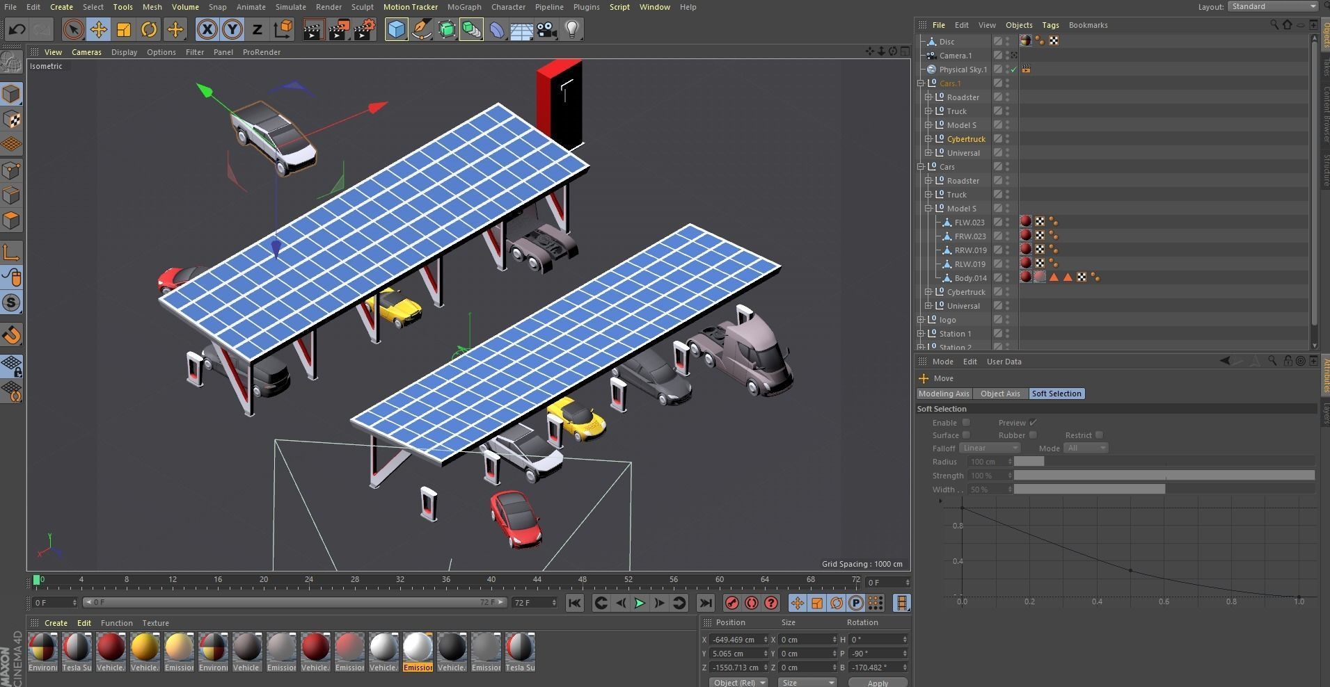 Cartoon Low Poly Tesla Charger Station Cars Pack Low-poly 3D model_15