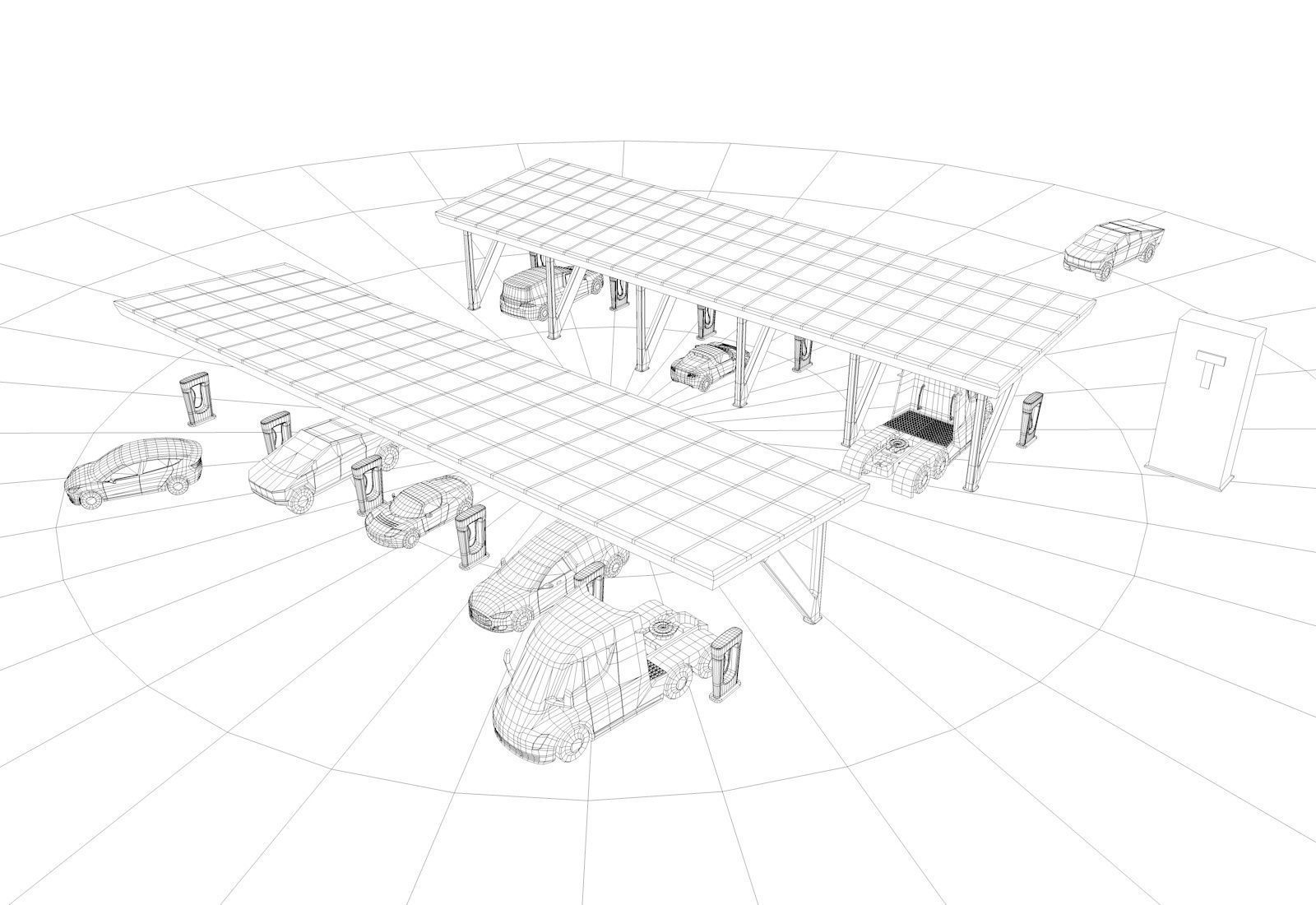 Cartoon Low Poly Tesla Charger Station Cars Pack Low-poly 3D model_11