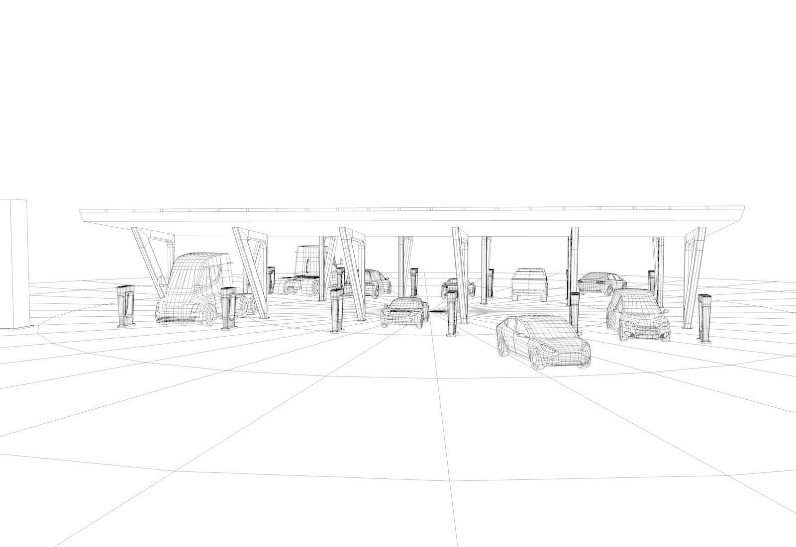 Cartoon Low Poly Tesla Charger Station Cars Pack Low-poly 3D model_9