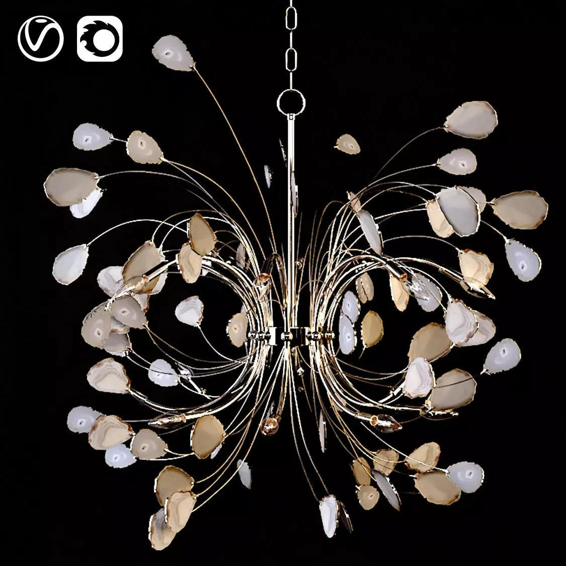 Agate and Nickel 16-Light Chandelier  3D model_0