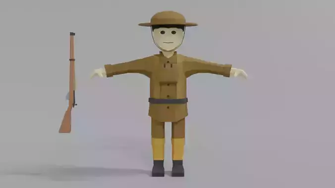 Low Poly Cartoon WWI British Soldier Low-poly 3D model