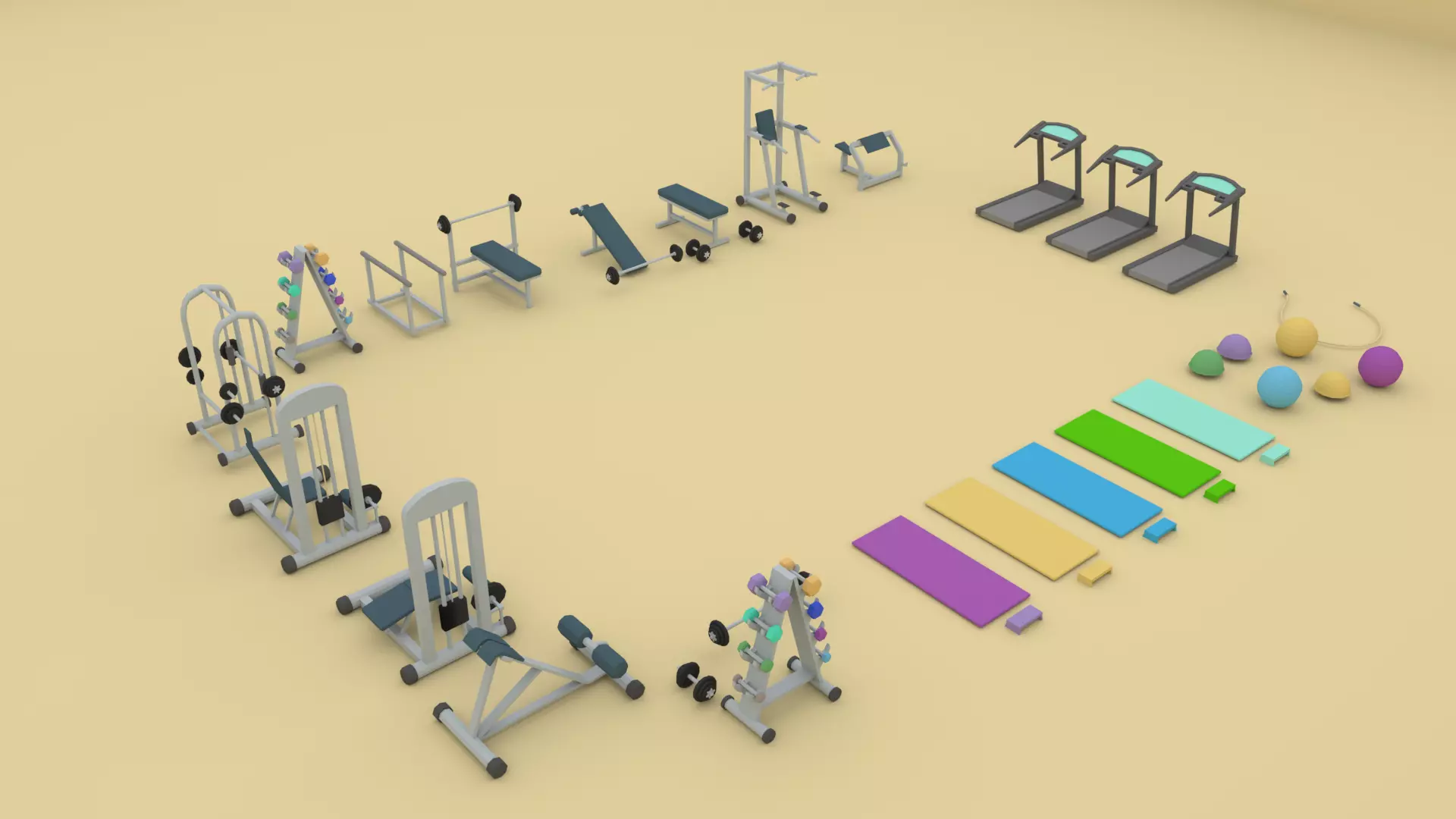 3D model Fitness Gym Pack VR / AR / low-poly | CGTrader