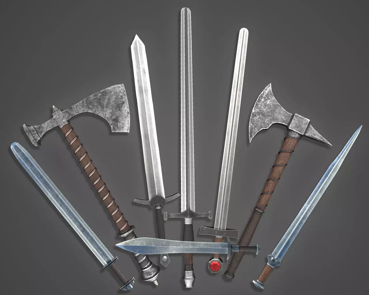 HQ Medieval weapons for games - Swords and axe Free low-poly 3D model_0