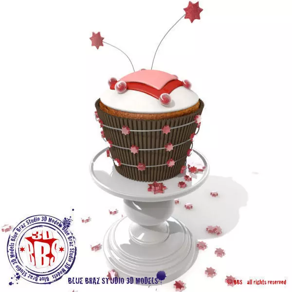 Stars and hearts cupcake 3D model