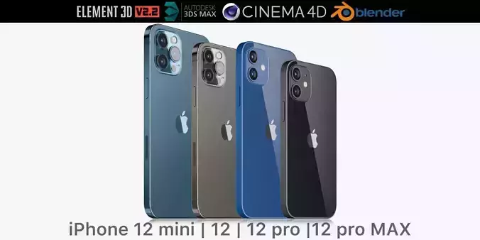 Apple iPhone 12 mini and 12 and 12 pro and 12 pro MAX 3D model