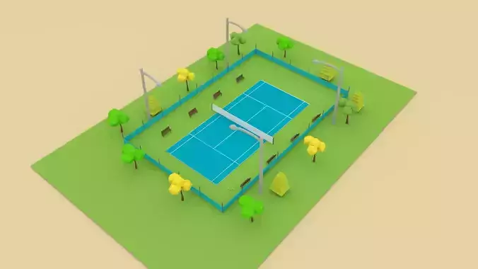Tennis Court Cartoon Low-poly 3D model