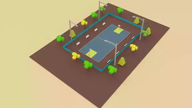 Tennis Court Cartoon - 02 Low-poly 3D model