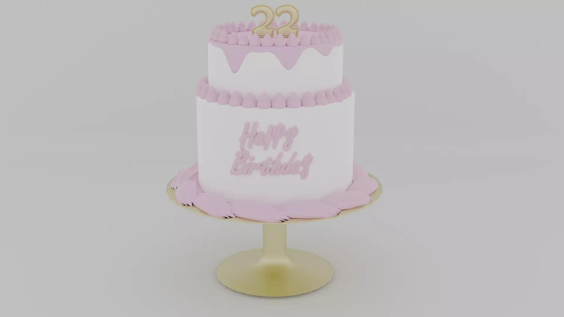 Cake model gold birthday 3D model_0