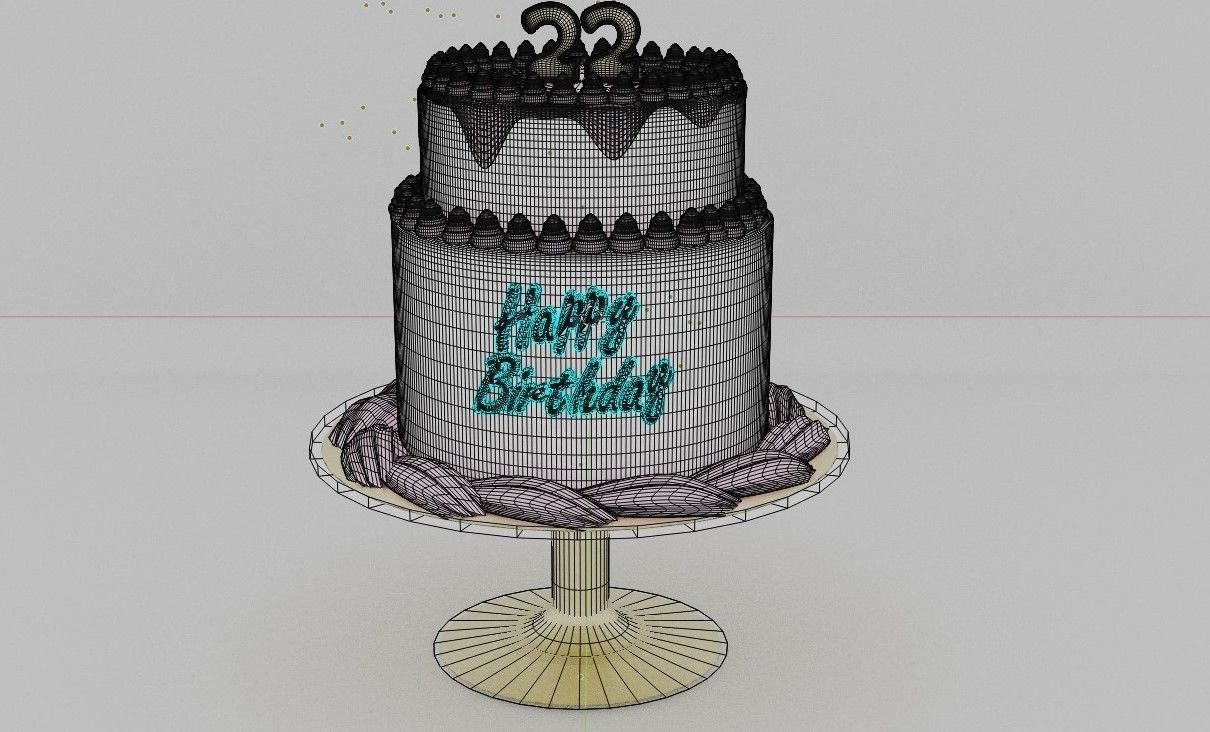 Cake model gold birthday 3D model_1