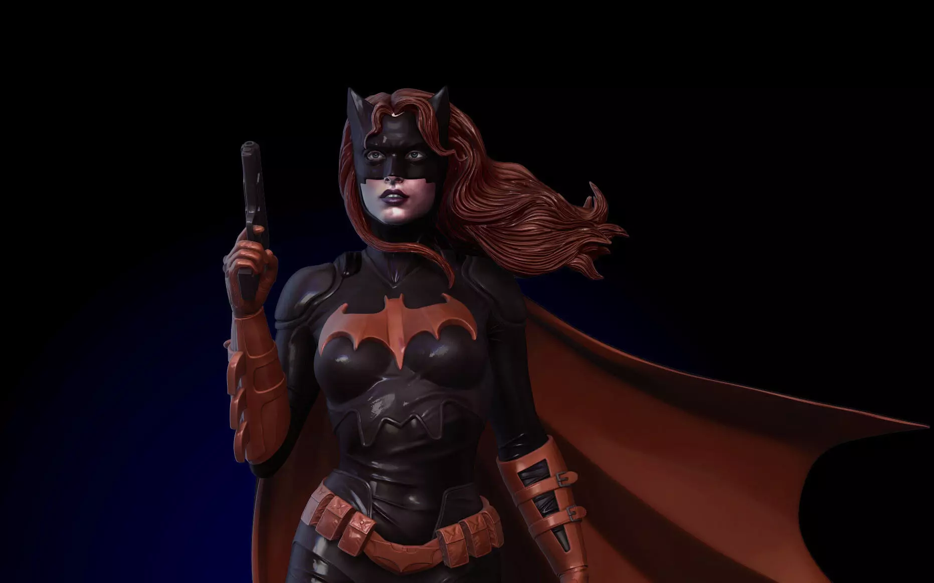 Batwoman batgirl statue holding gun 3D print model