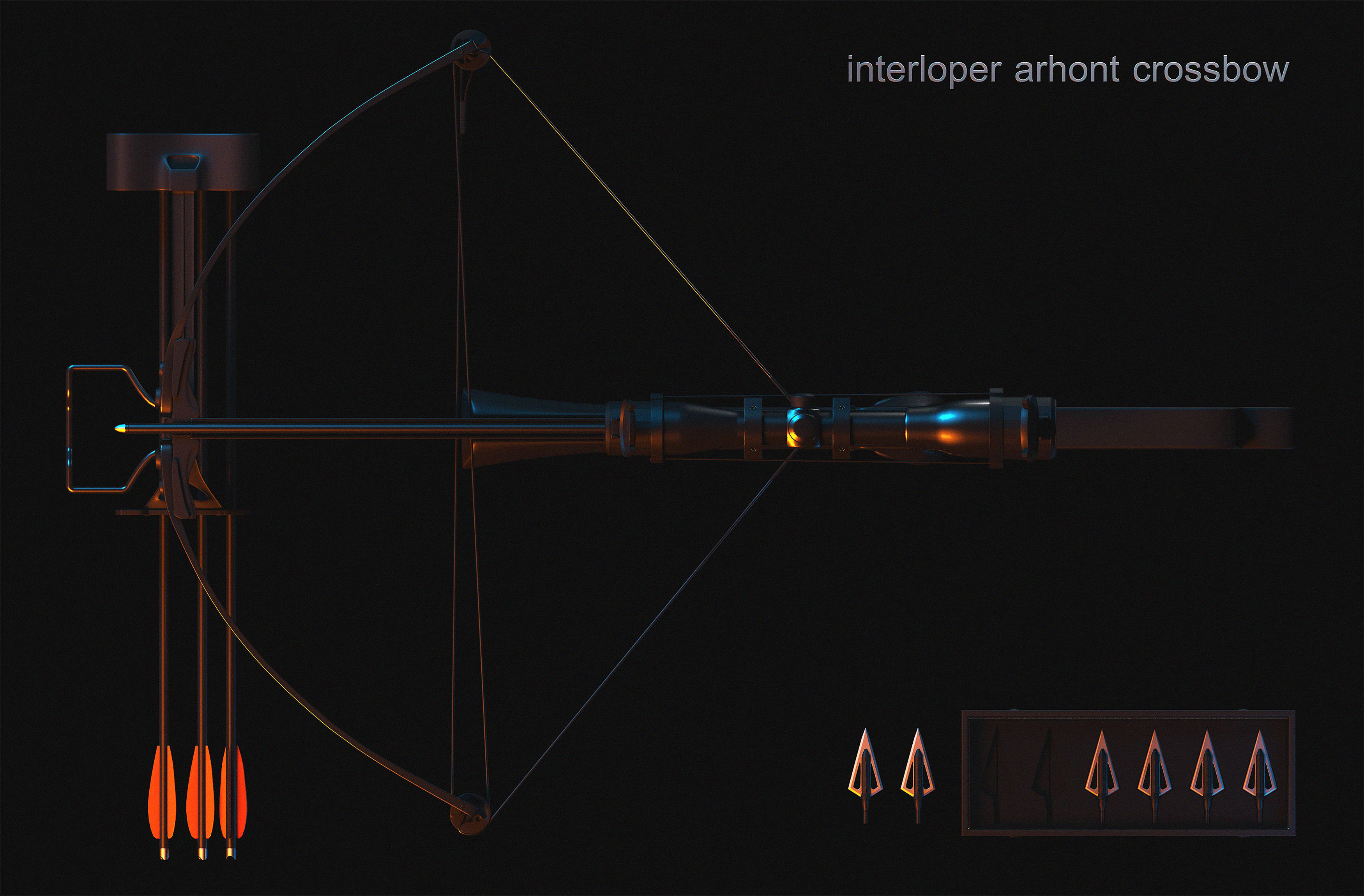 Crossbow bow and arrow 3D model_2