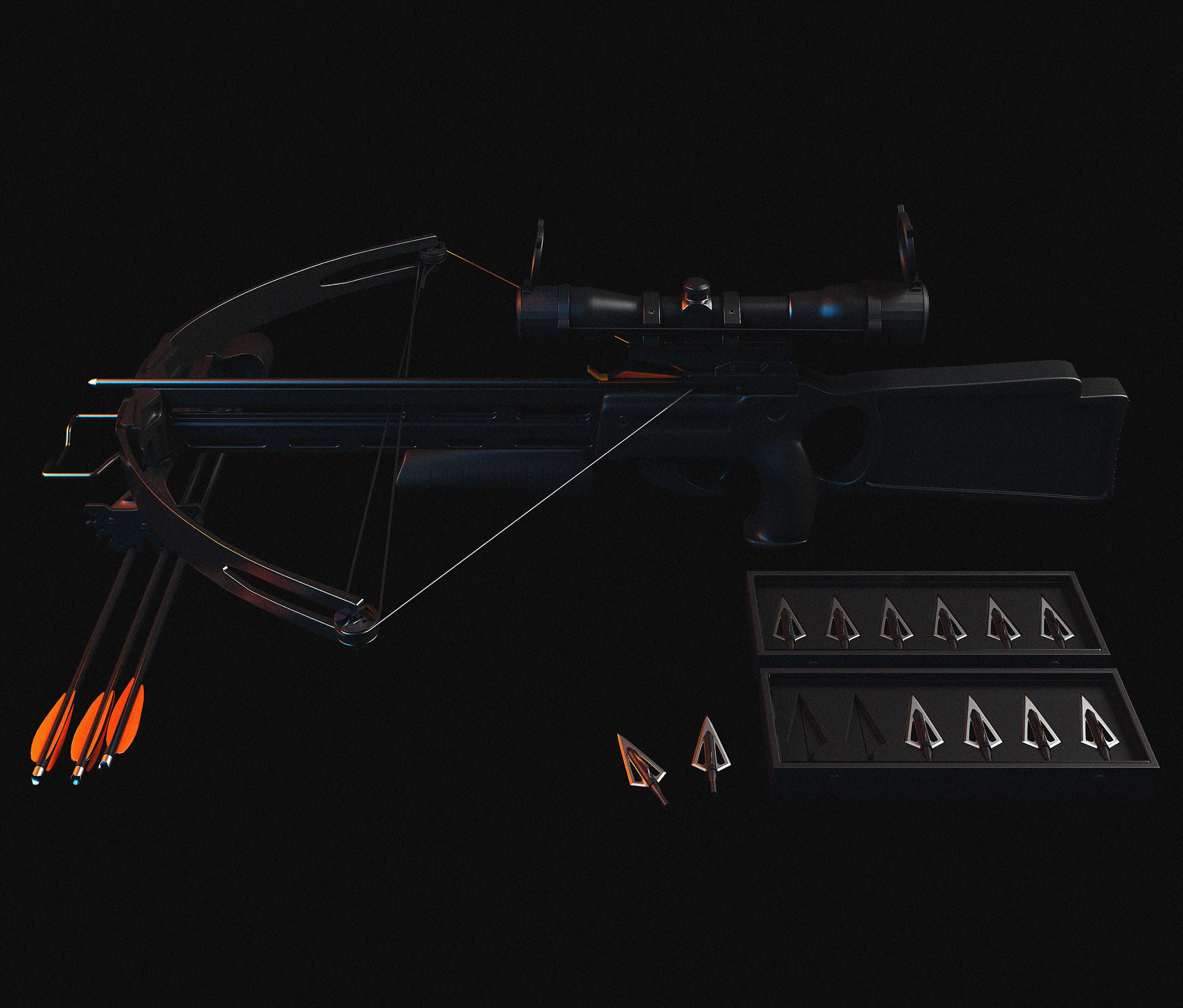 Crossbow bow and arrow 3D model_1