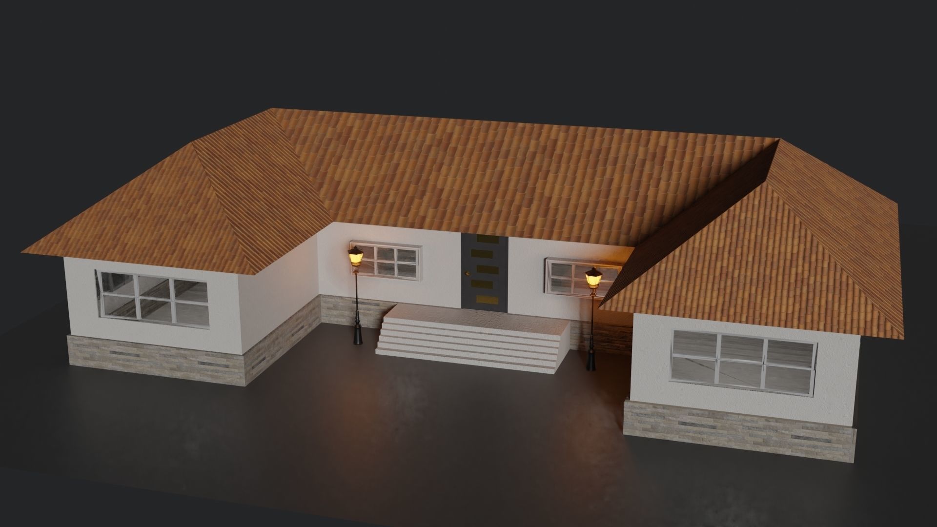House with roof Low-poly 3D model_9