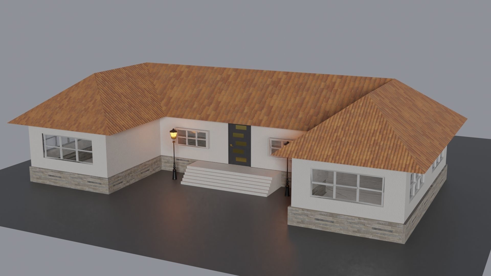 House with roof Low-poly 3D model_1