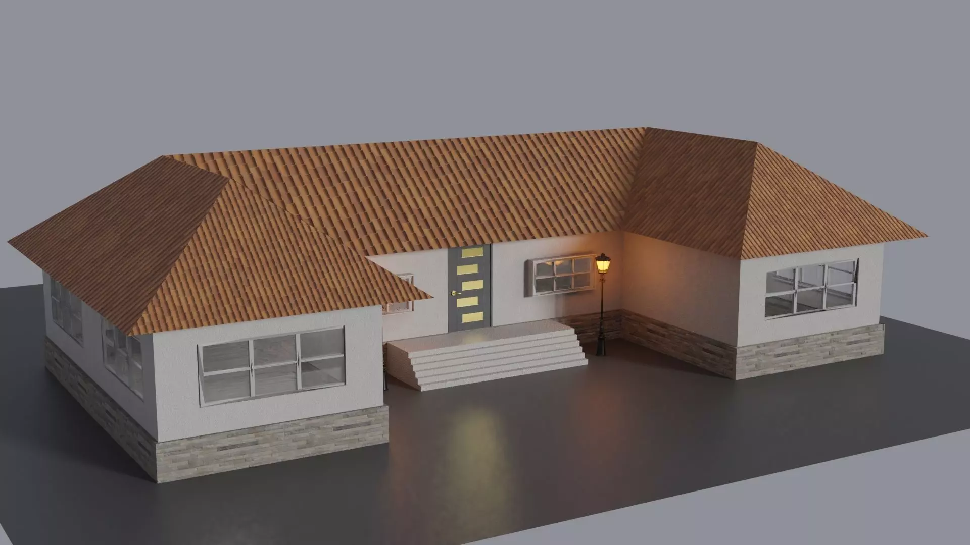 House with roof Low-poly 3D model_0