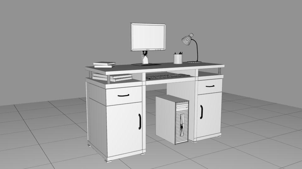 desk computer 3D model_4