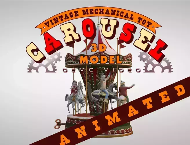 Carousel Vintage Mechanical Toy Low-poly 3D model