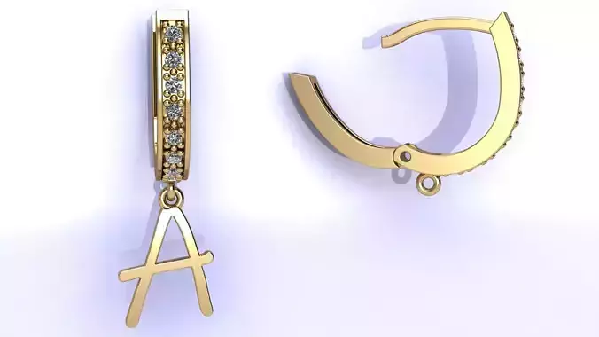 Hoop Earrings with Diamonds and Letters 3D print model