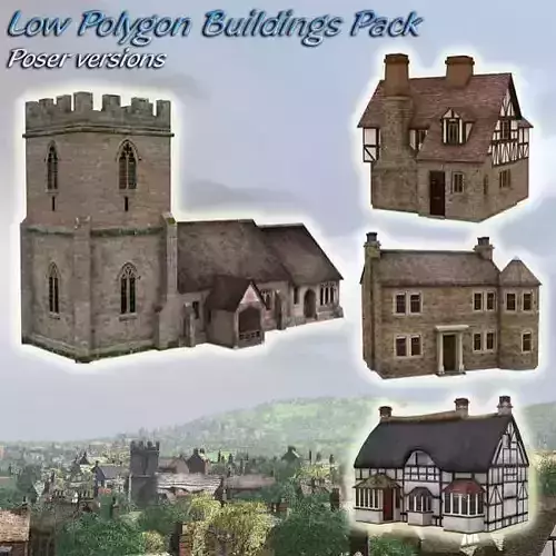 Low-Poly Buildings in 3ds obj and fbx formats