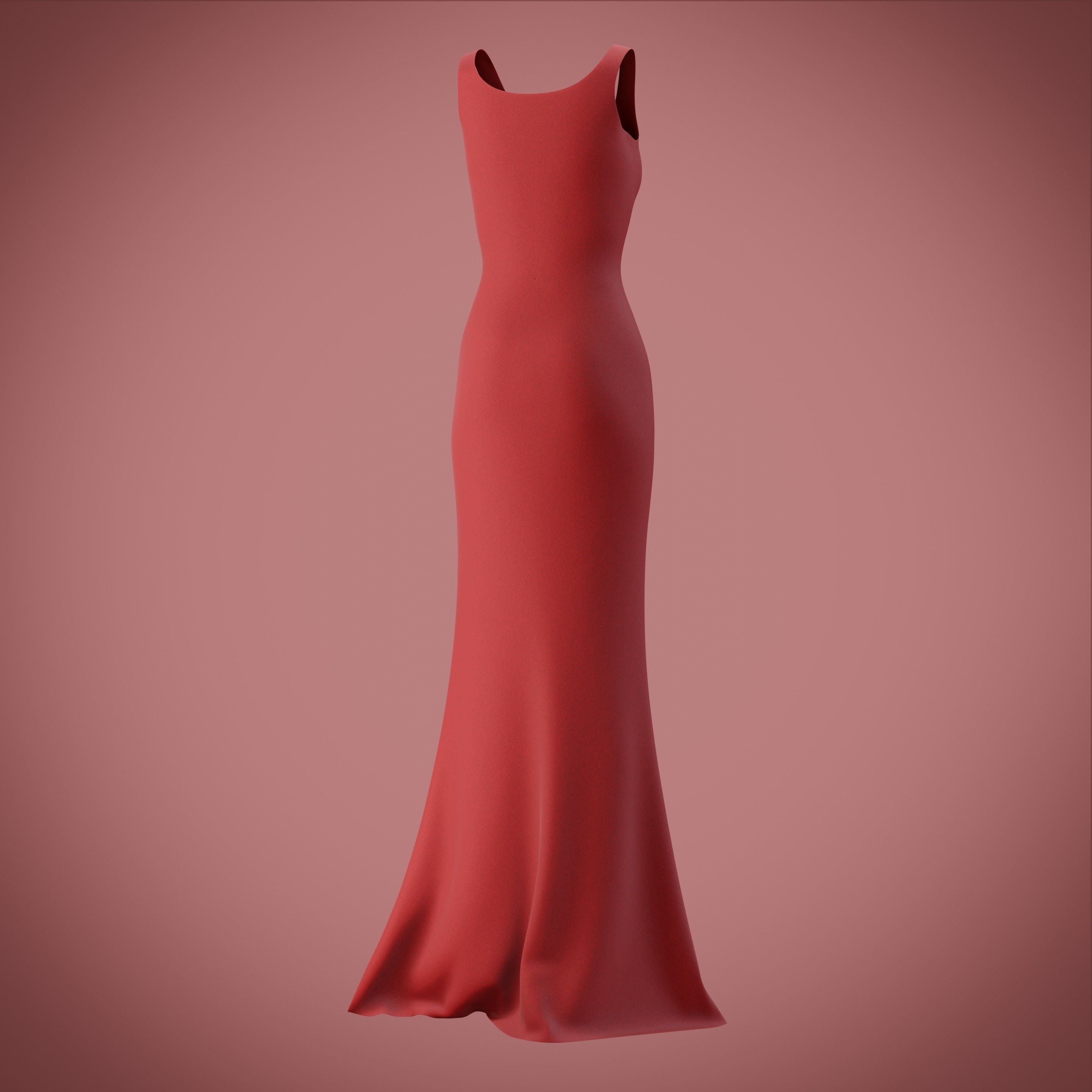 red gown with high slit Low-poly 3D model_27