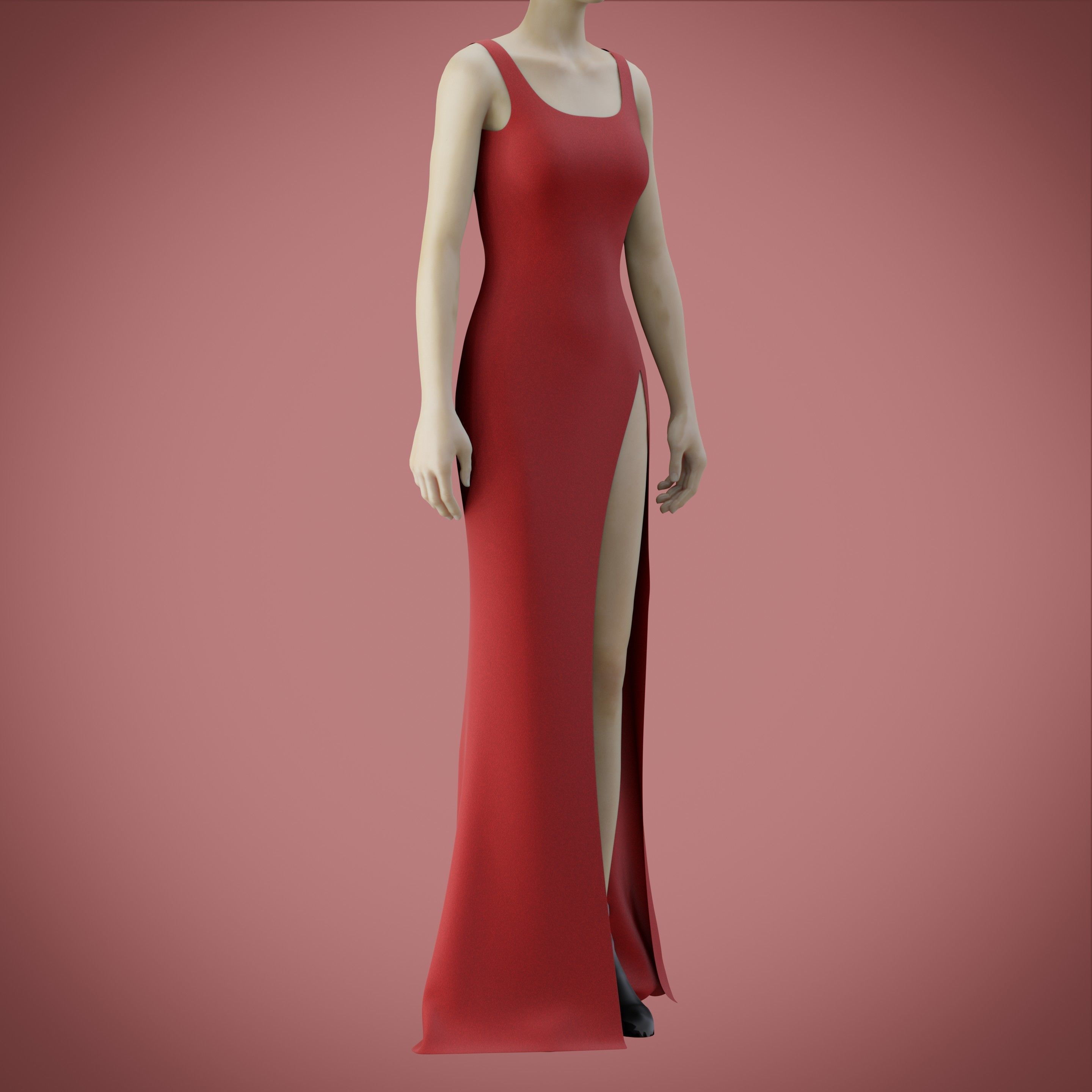 red gown with high slit Low-poly 3D model_40