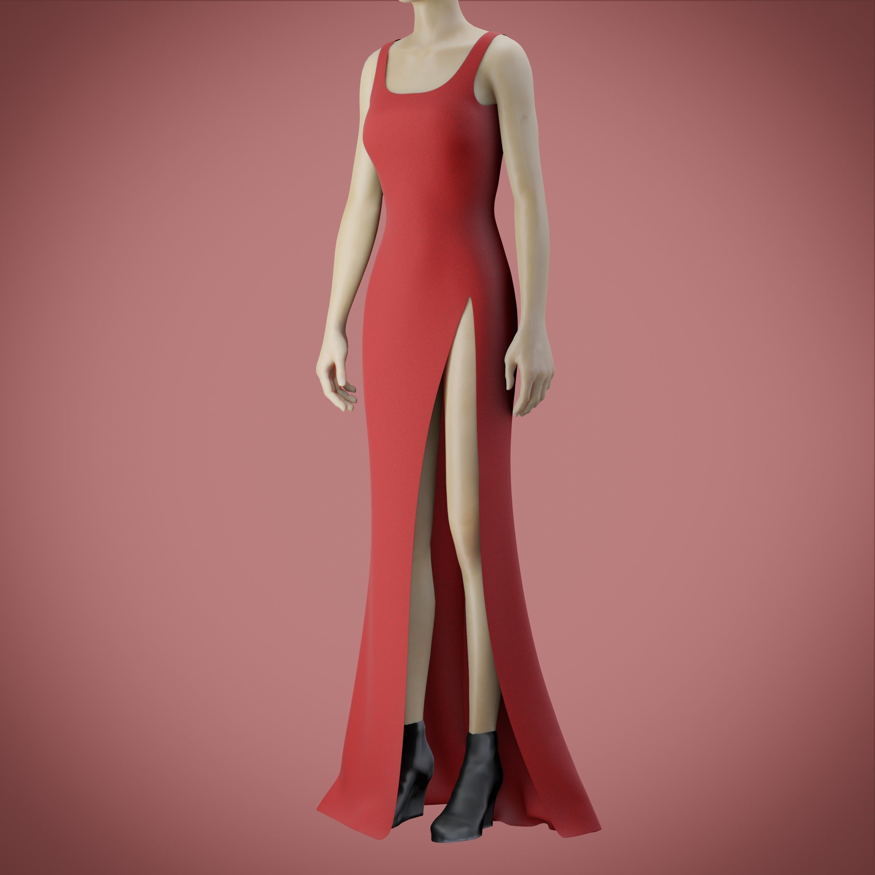 red gown with high slit Low-poly 3D model_56