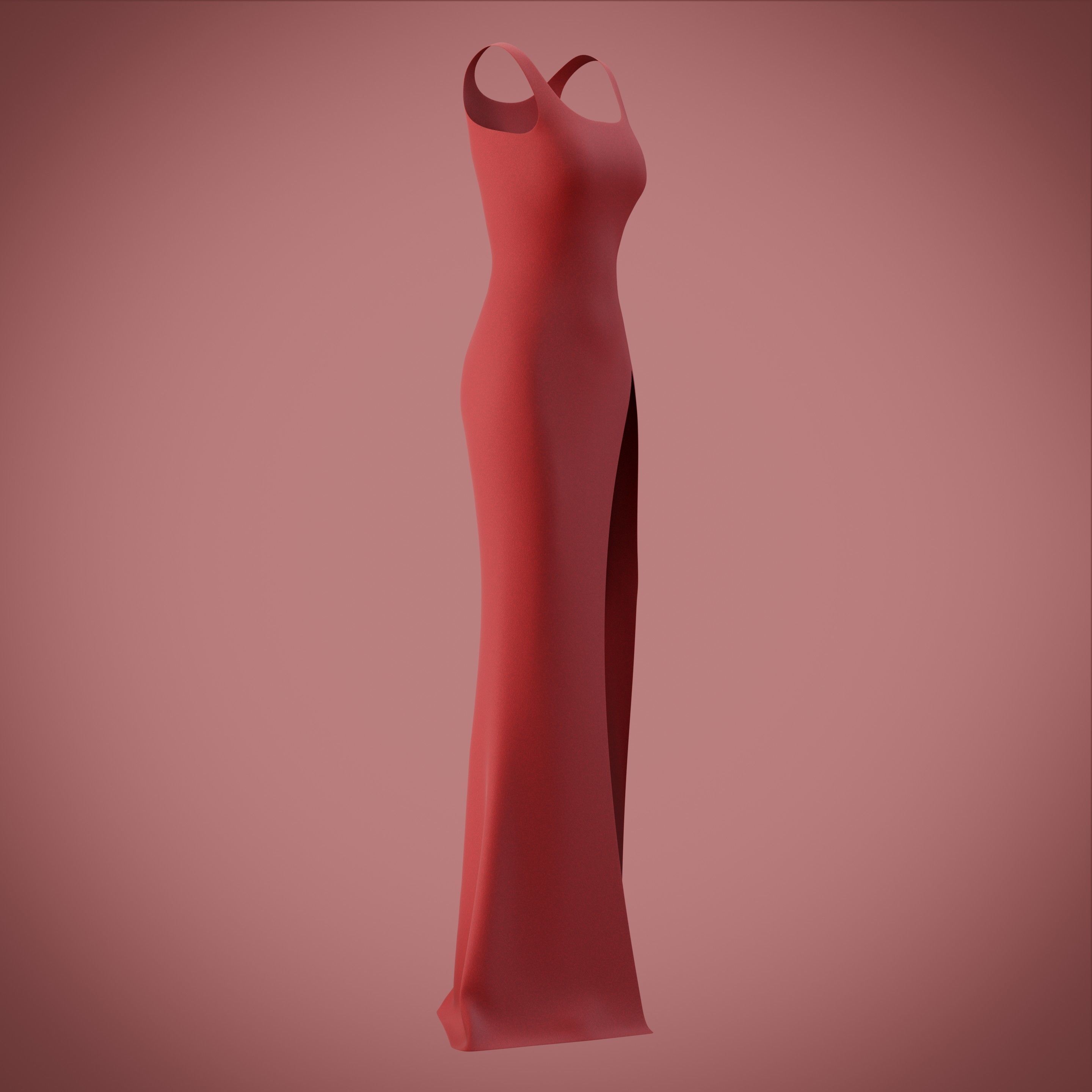 red gown with high slit Low-poly 3D model_21