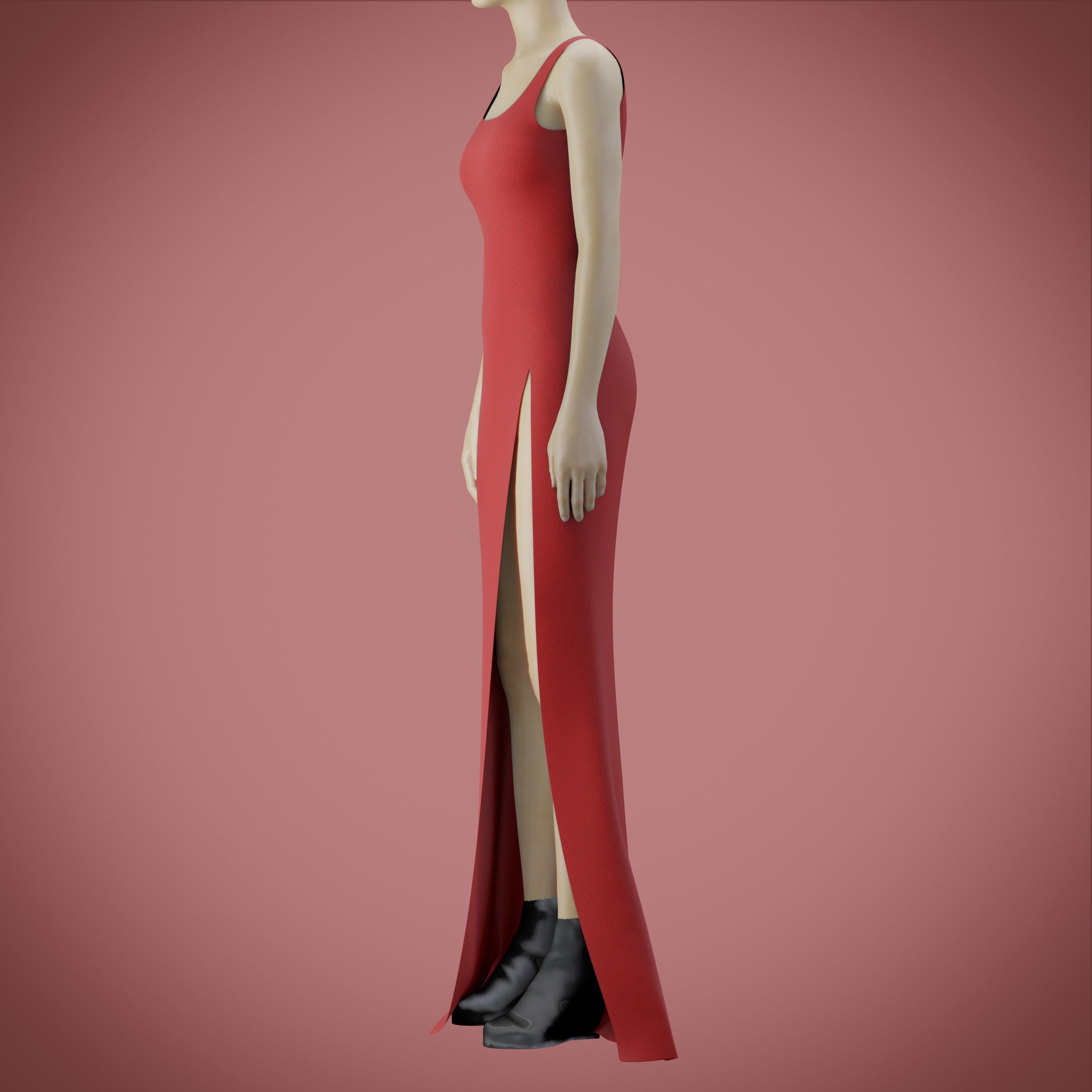 red gown with high slit Low-poly 3D model_54