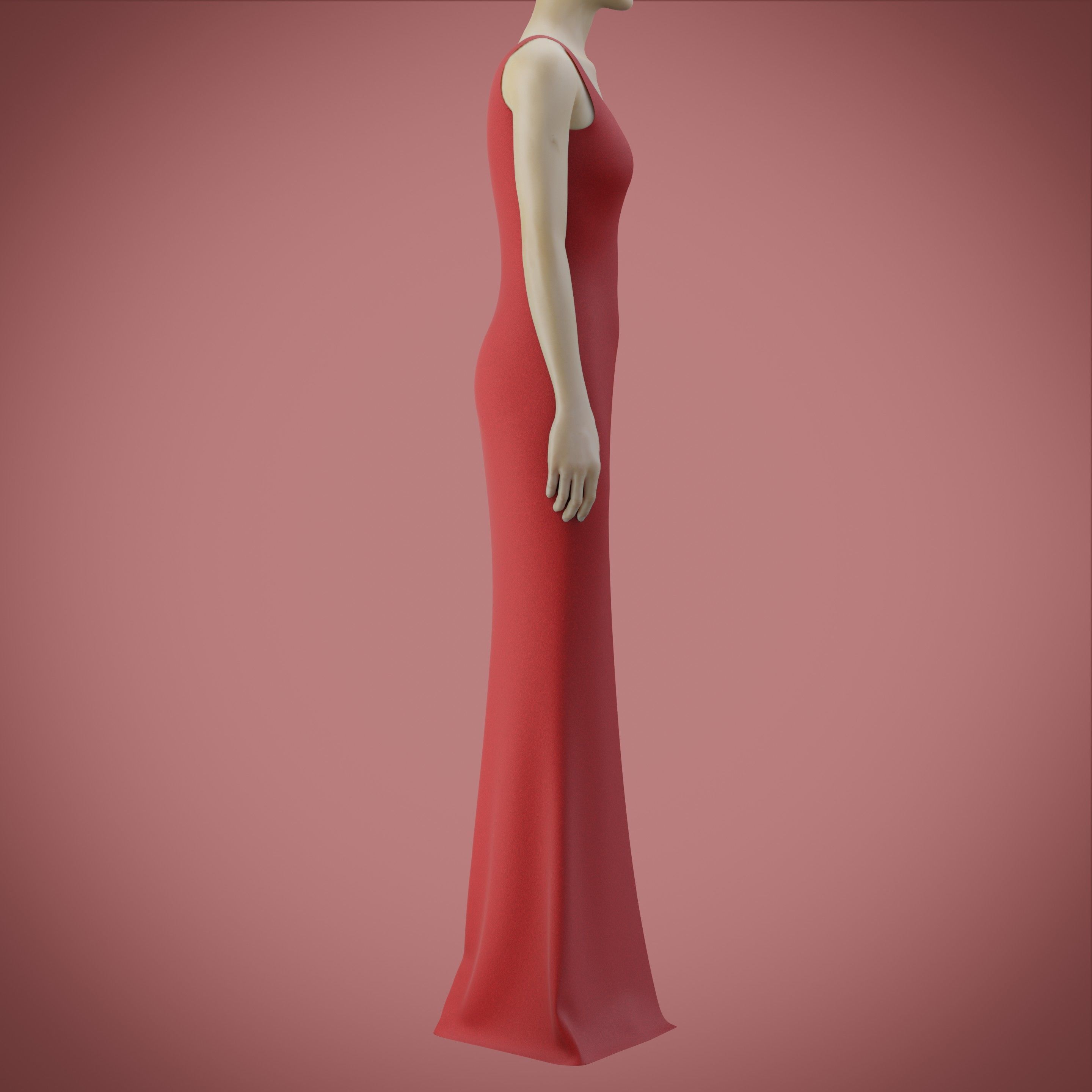 red gown with high slit Low-poly 3D model_43