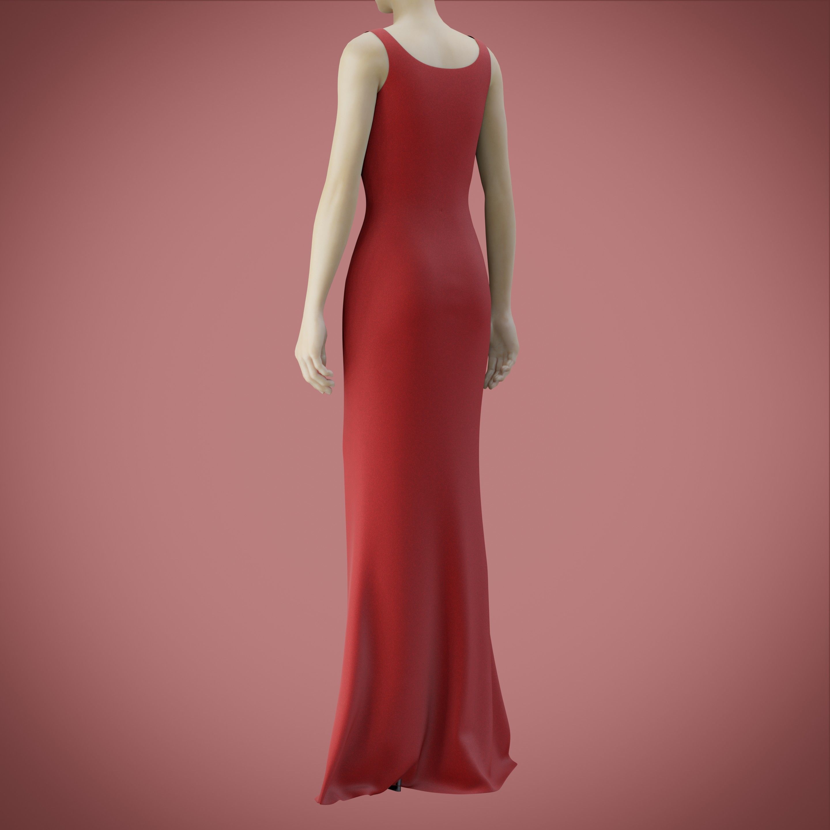 red gown with high slit Low-poly 3D model_50