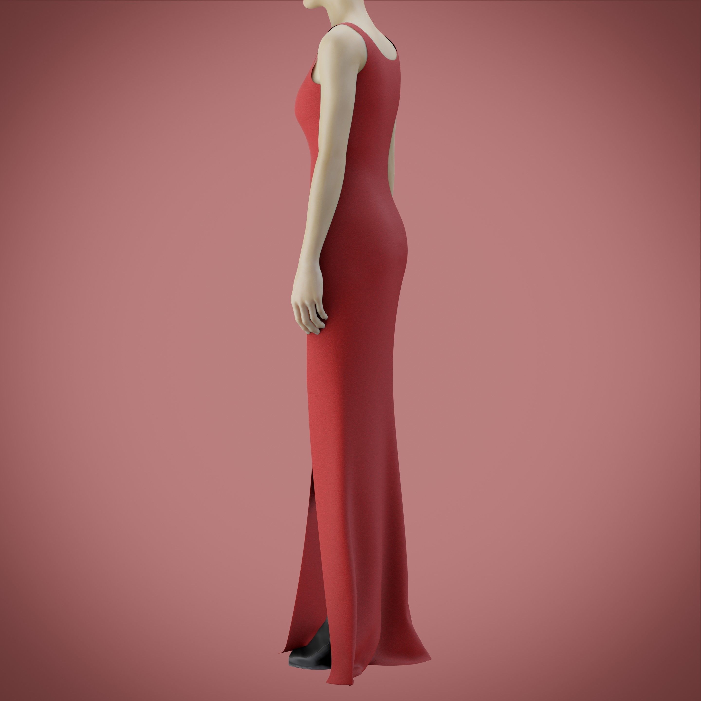 red gown with high slit Low-poly 3D model_52