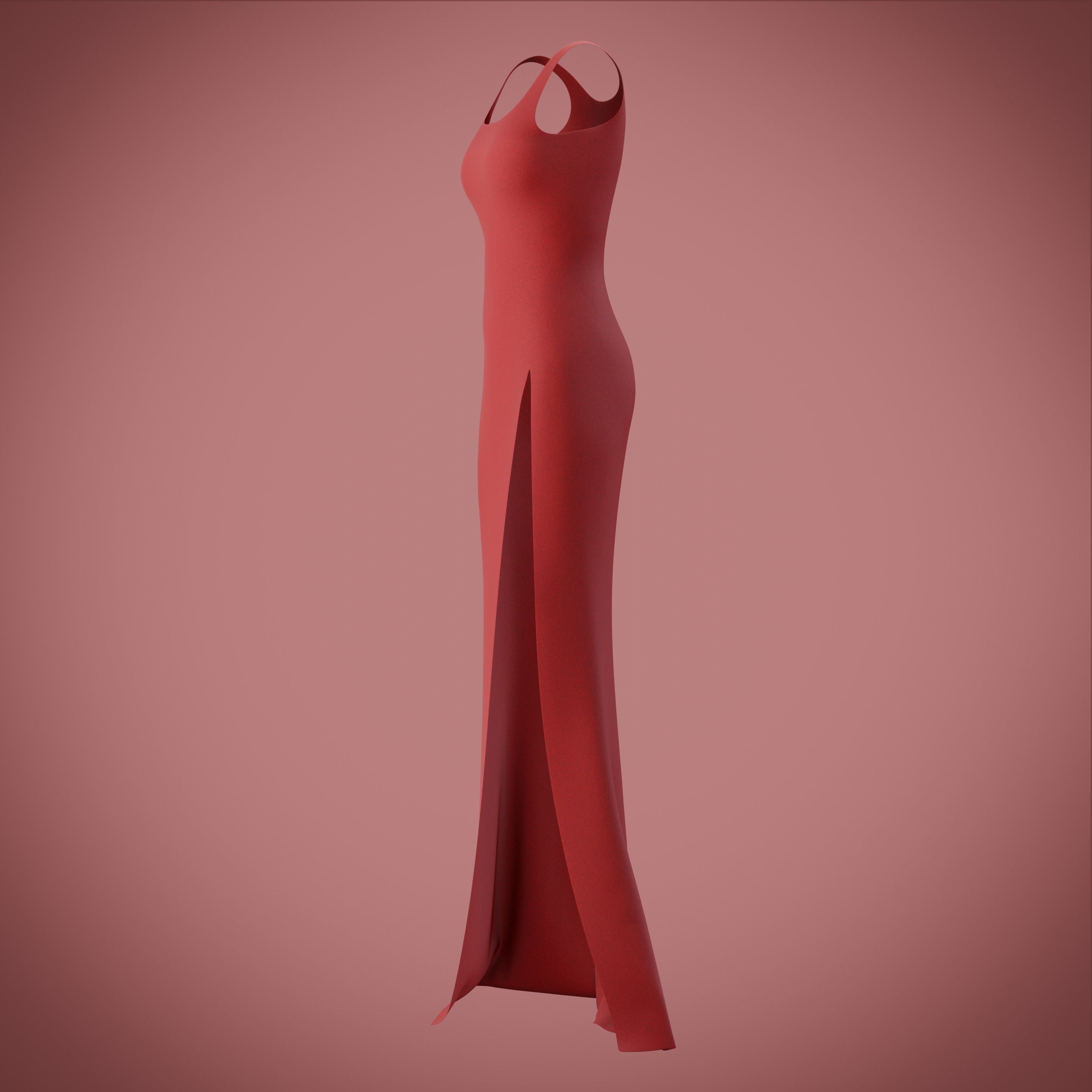 red gown with high slit Low-poly 3D model_34