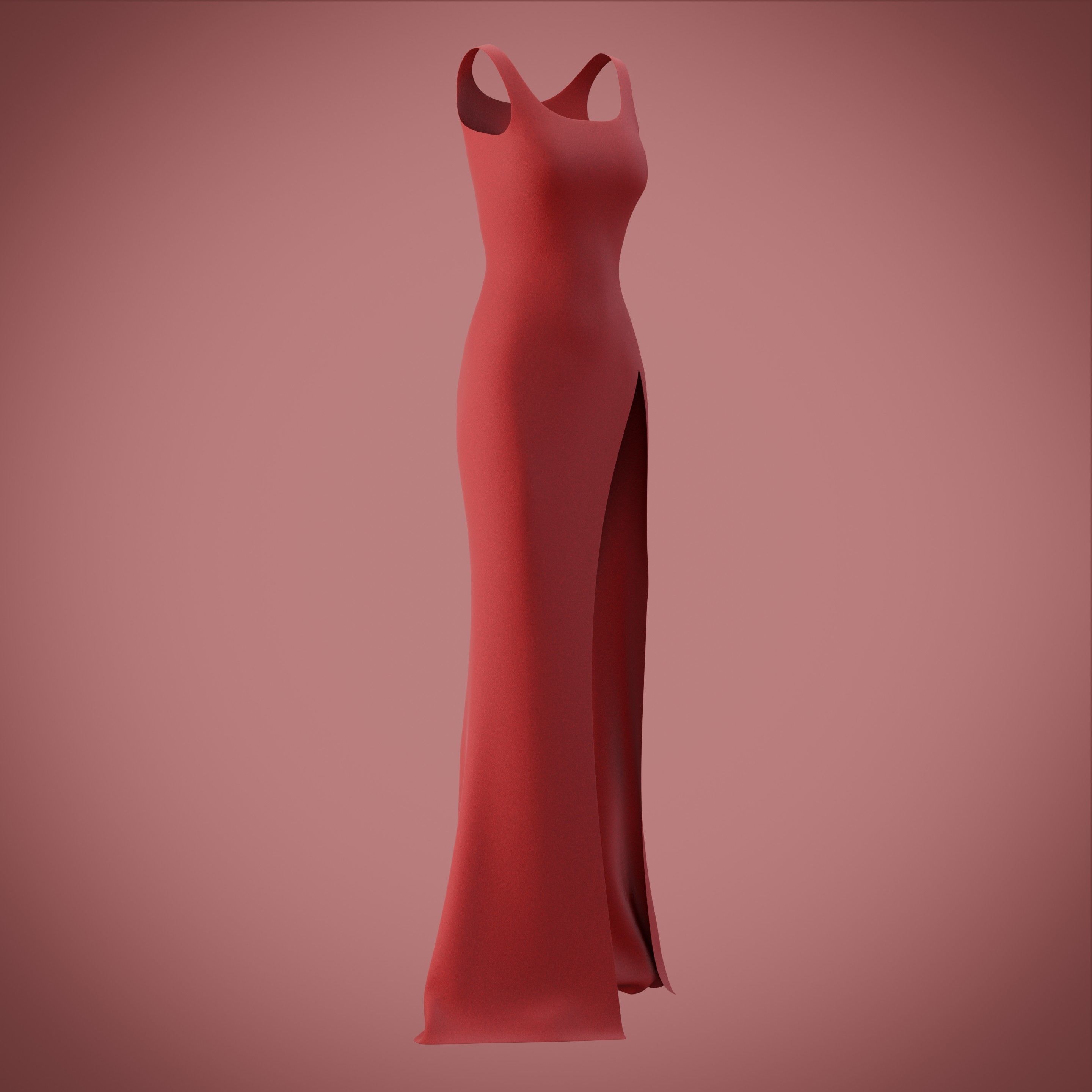red gown with high slit Low-poly 3D model_20