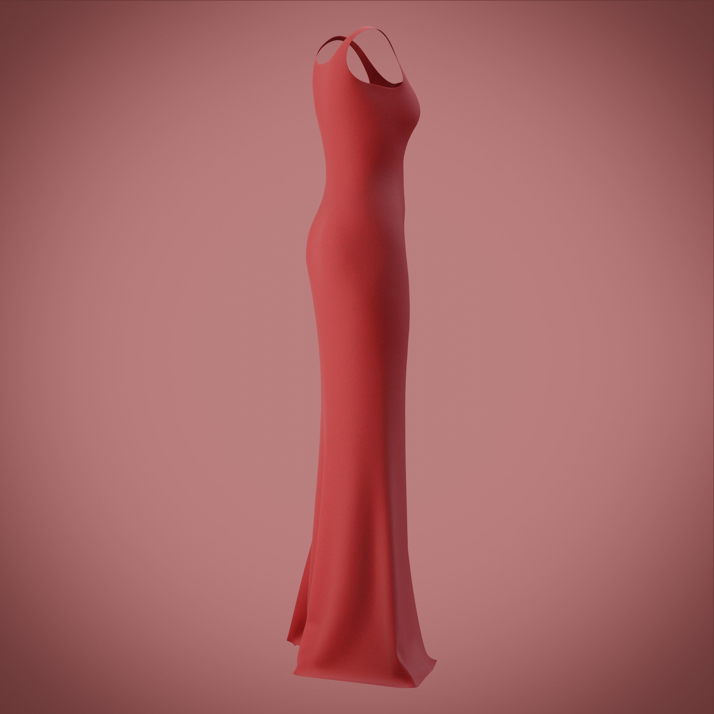red gown with high slit Low-poly 3D model_24