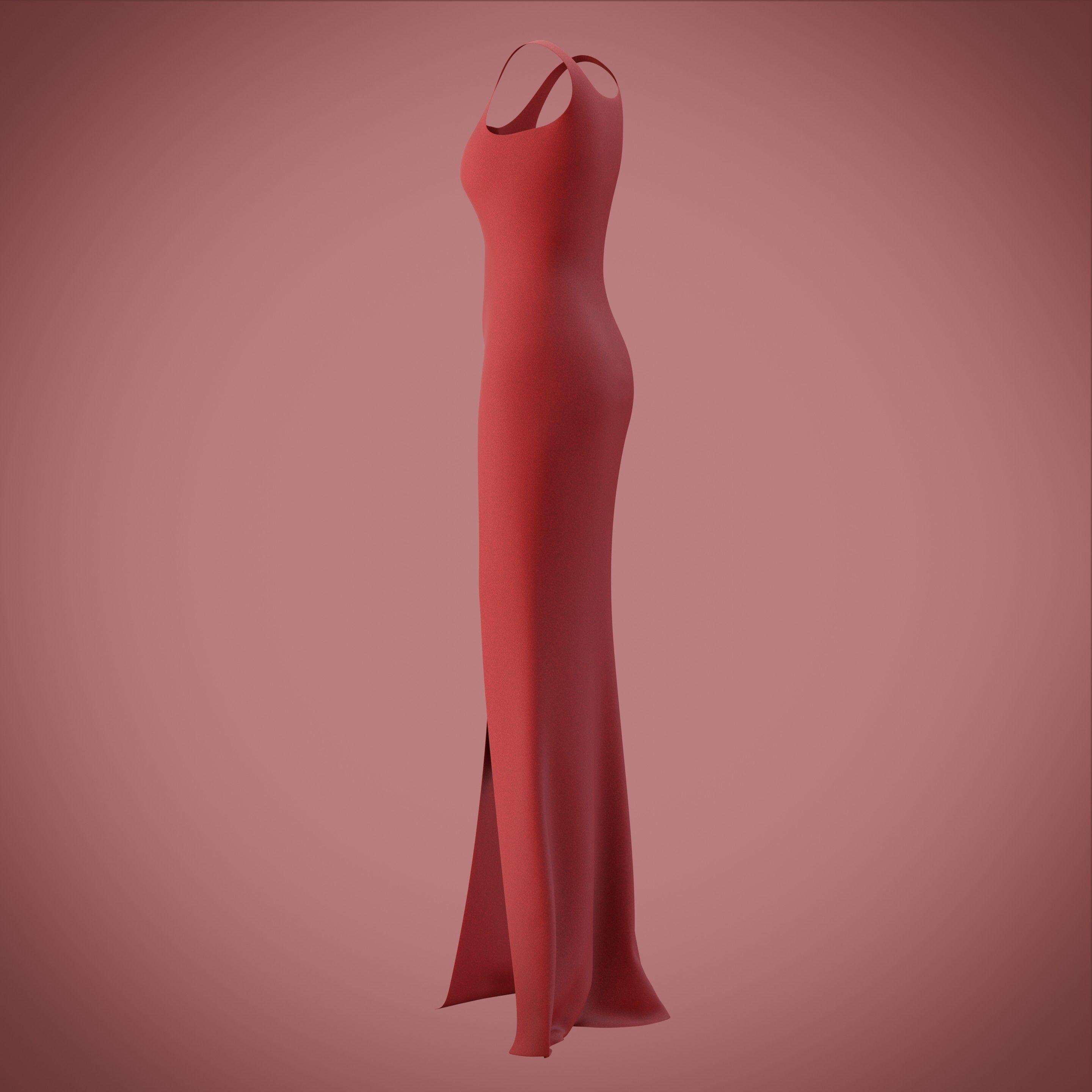 red gown with high slit Low-poly 3D model_32