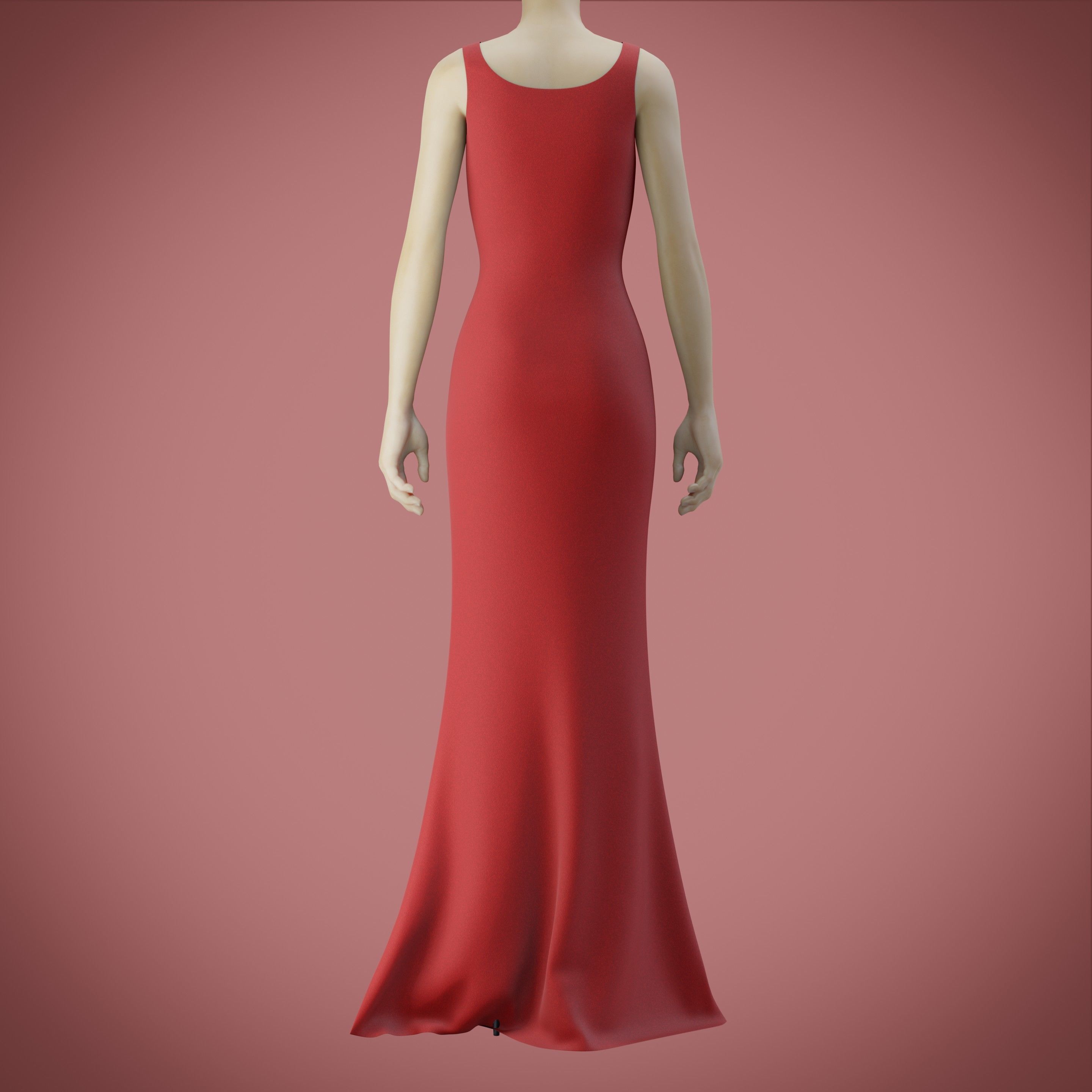 red gown with high slit Low-poly 3D model_48