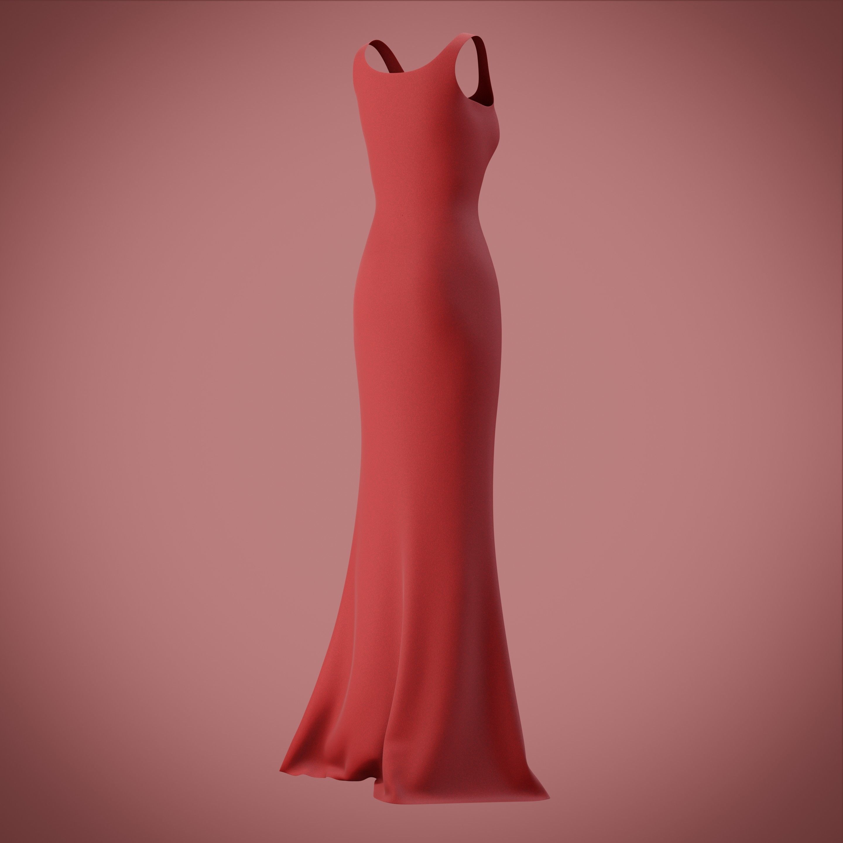 red gown with high slit Low-poly 3D model_26