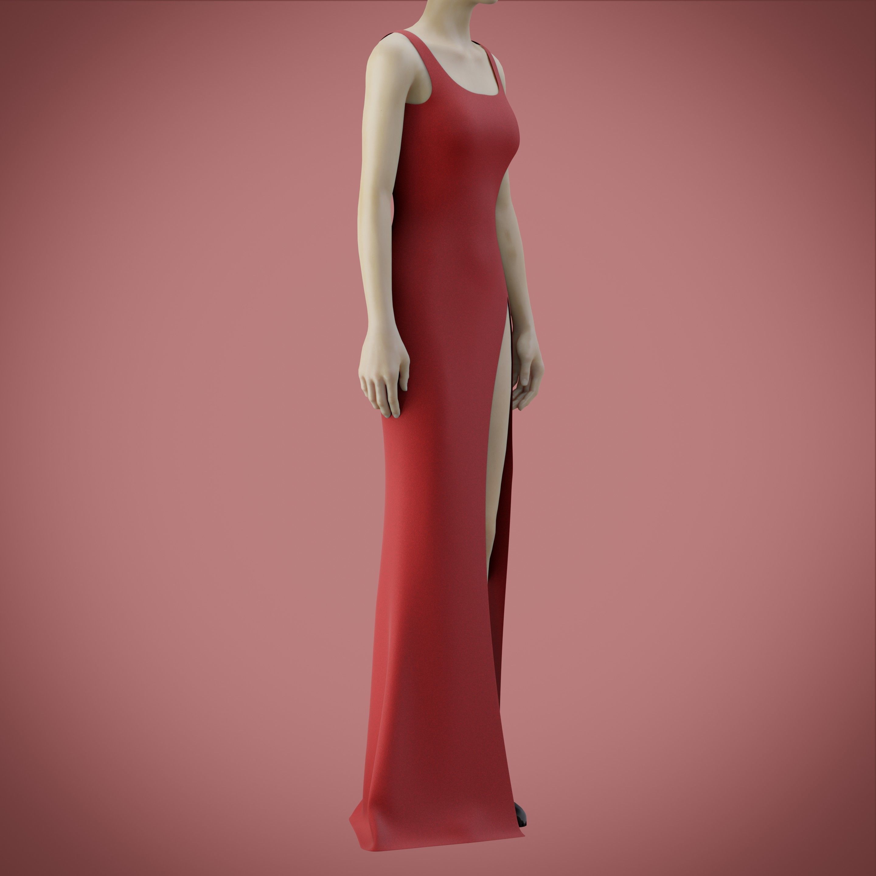 red gown with high slit Low-poly 3D model_41