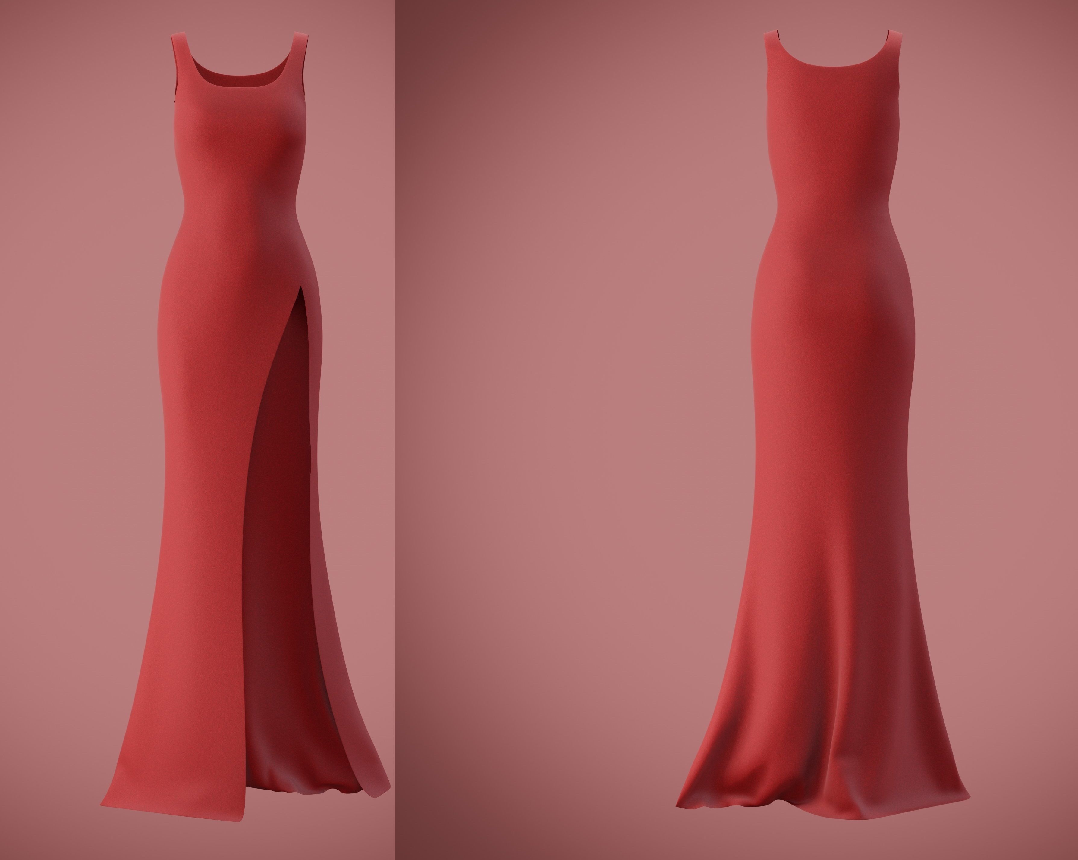 red gown with high slit Low-poly 3D model_3