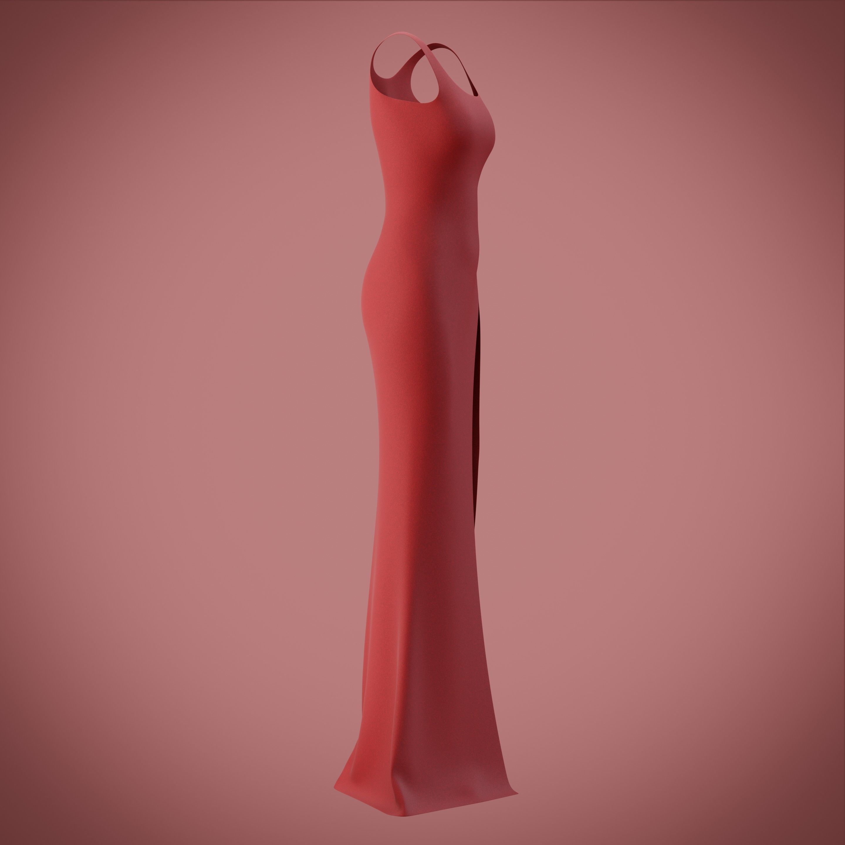 red gown with high slit Low-poly 3D model_22