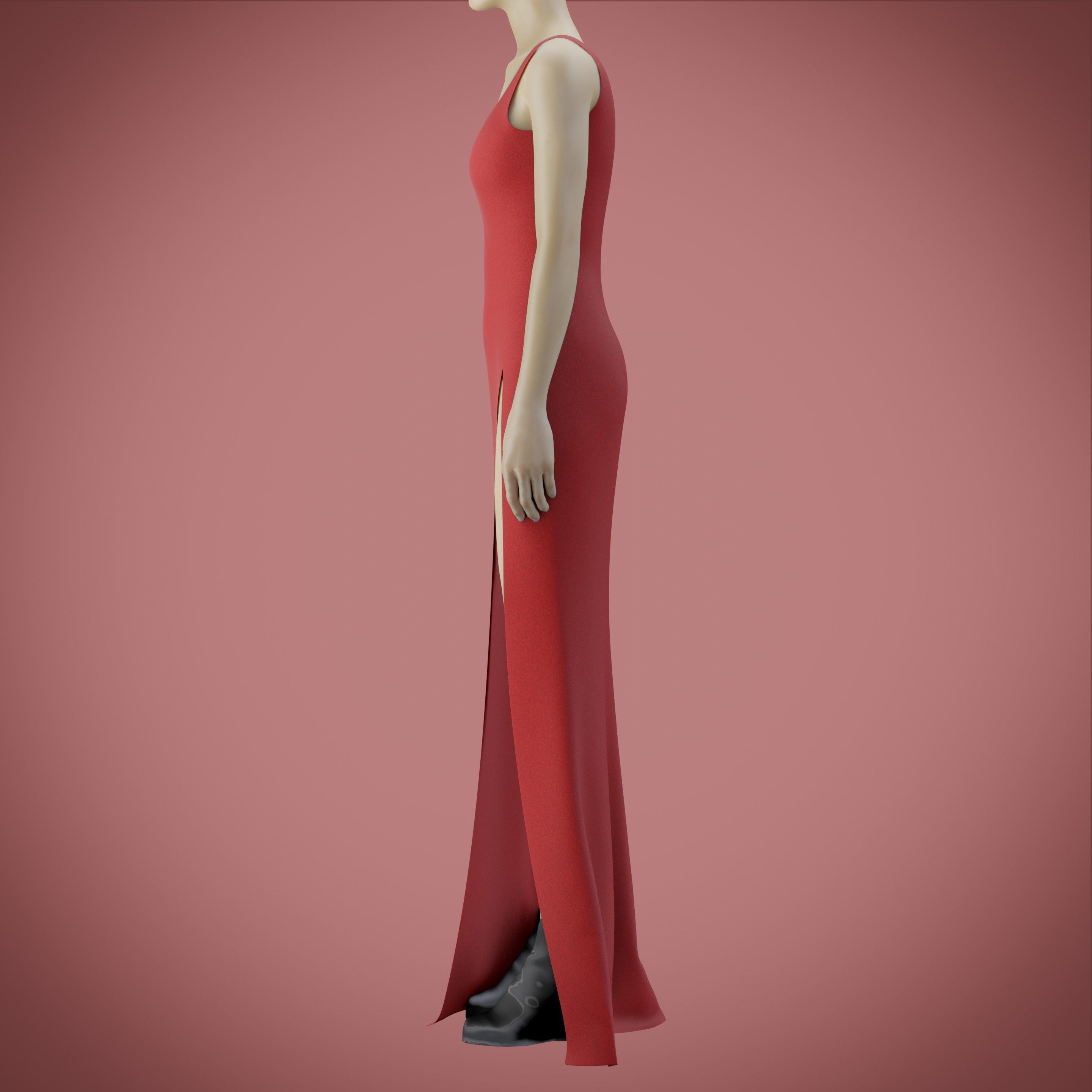 red gown with high slit Low-poly 3D model_53