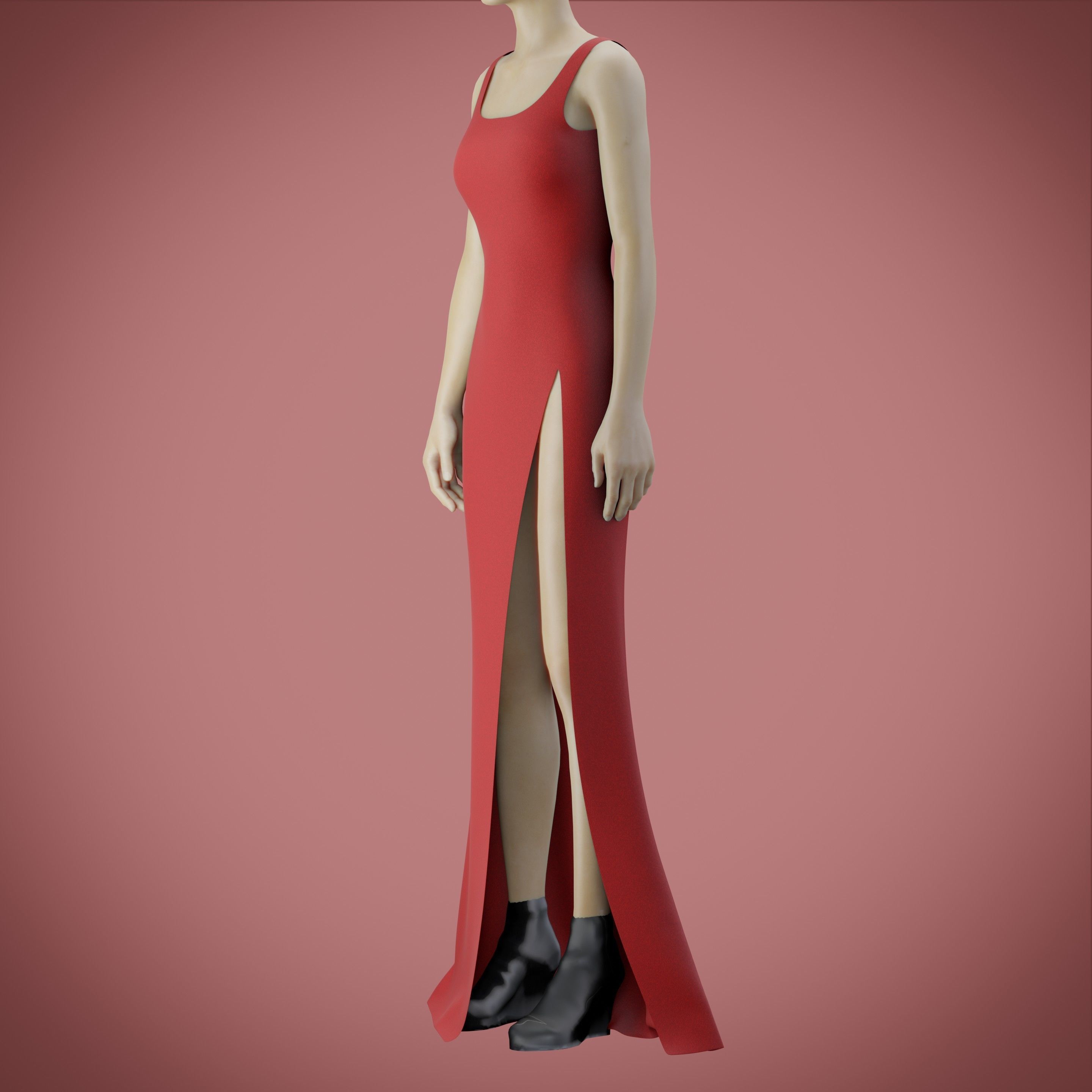 red gown with high slit Low-poly 3D model_55