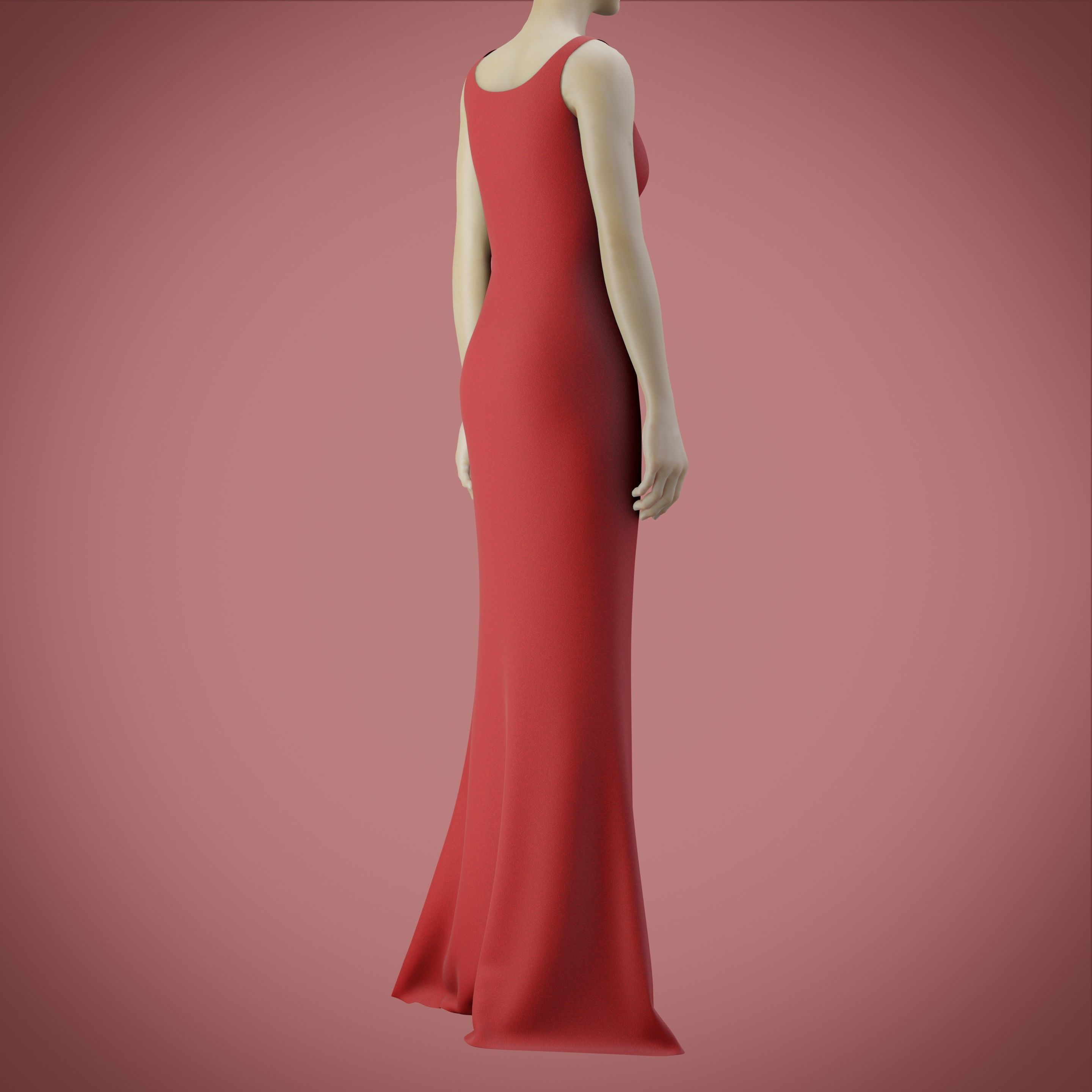 red gown with high slit Low-poly 3D model_45