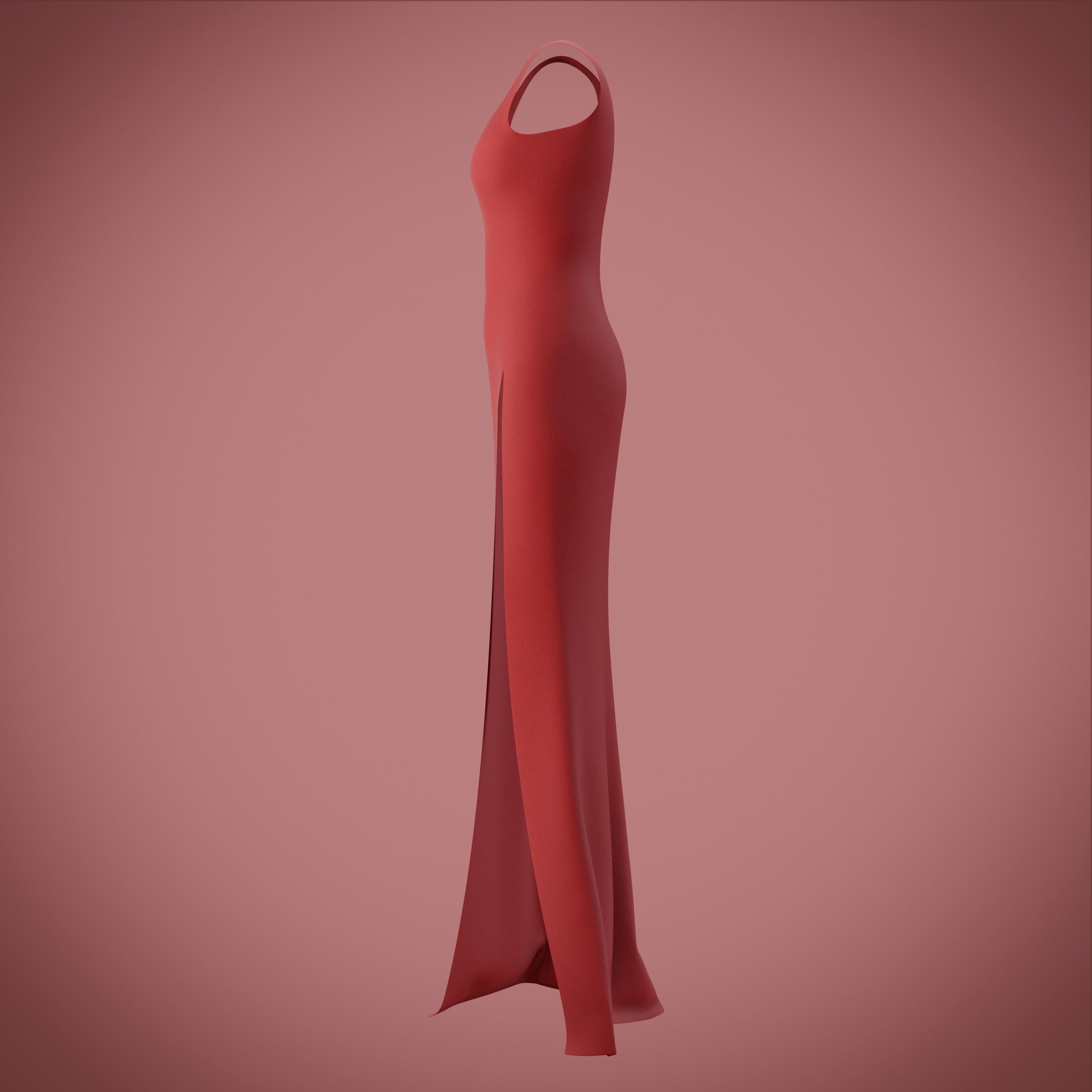 red gown with high slit Low-poly 3D model_33