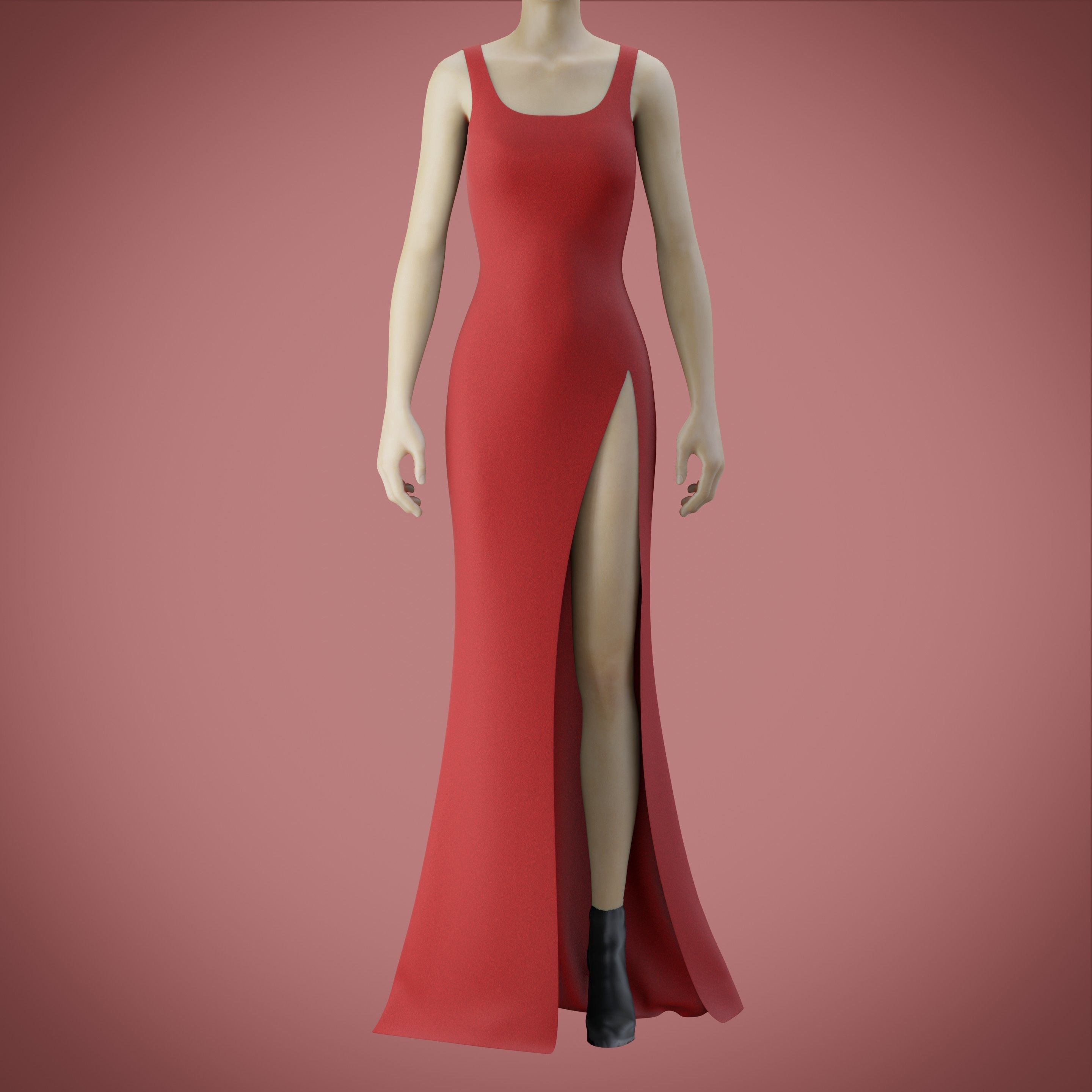 red gown with high slit Low-poly 3D model_38