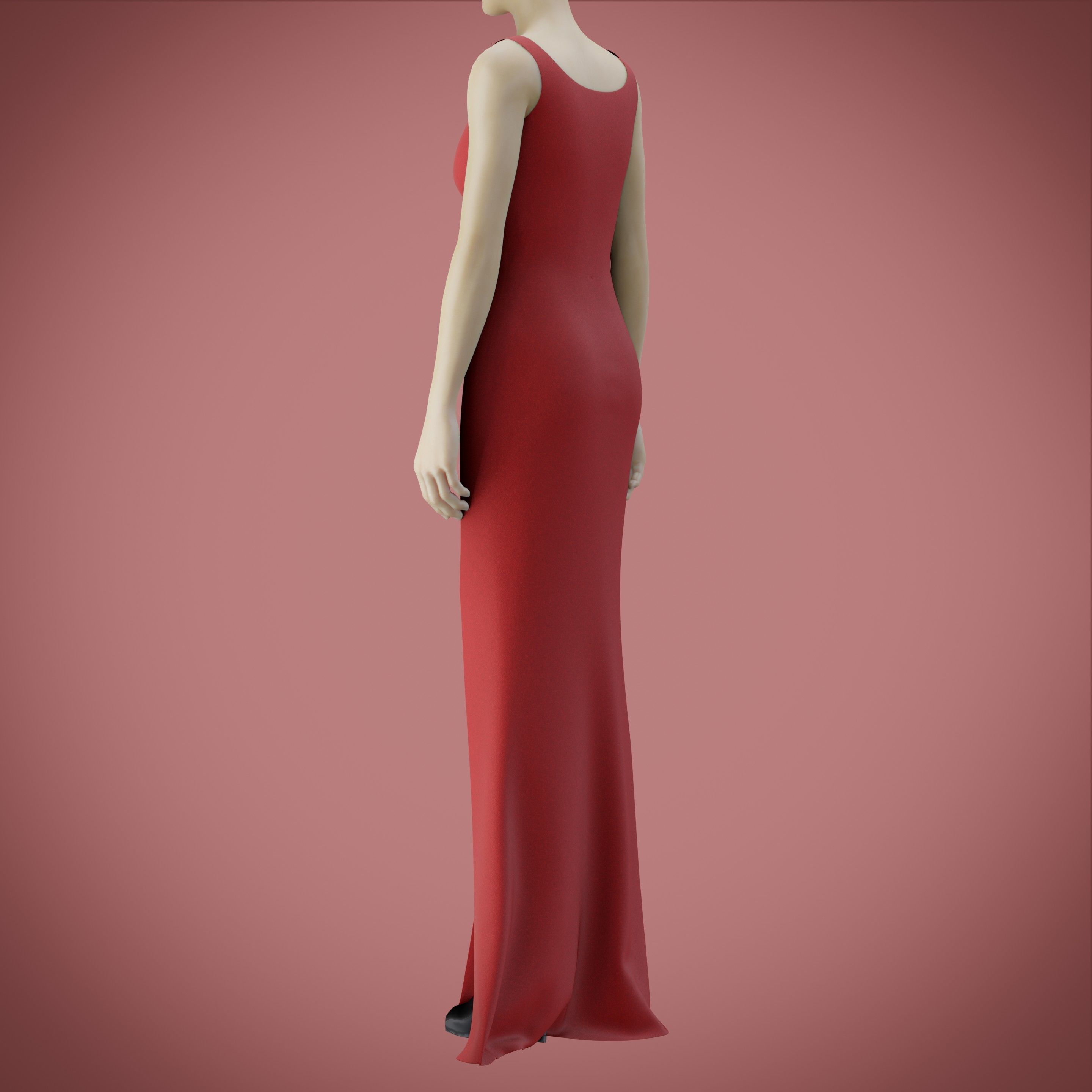 red gown with high slit Low-poly 3D model_51